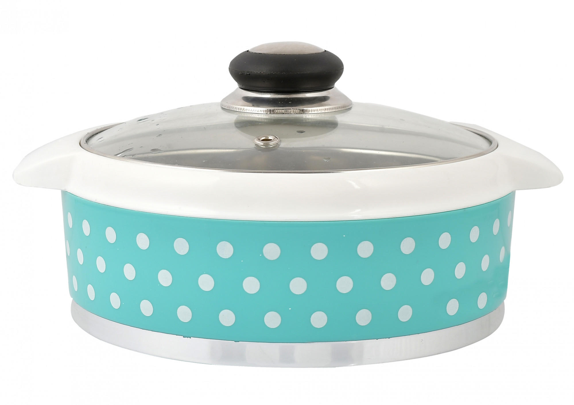 Kuber Industries Dot Printed Inner Steel Casserole With Toughened Glass Lid, 1500ml (Green)-HS42KUBMART25001