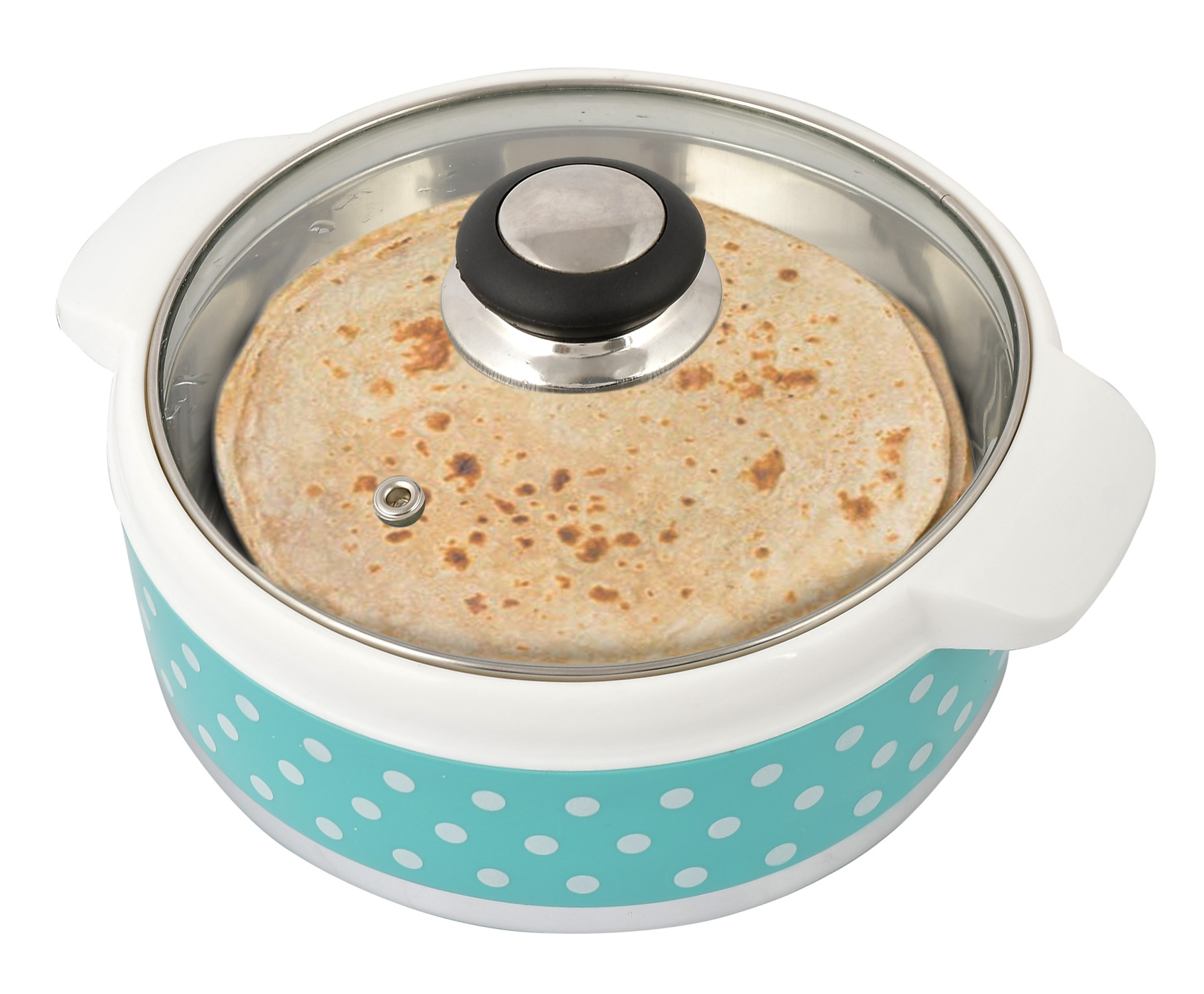 Kuber Industries Dot Printed Inner Steel Casserole With Toughened Glass Lid, 1500ml (Green)-HS42KUBMART25001