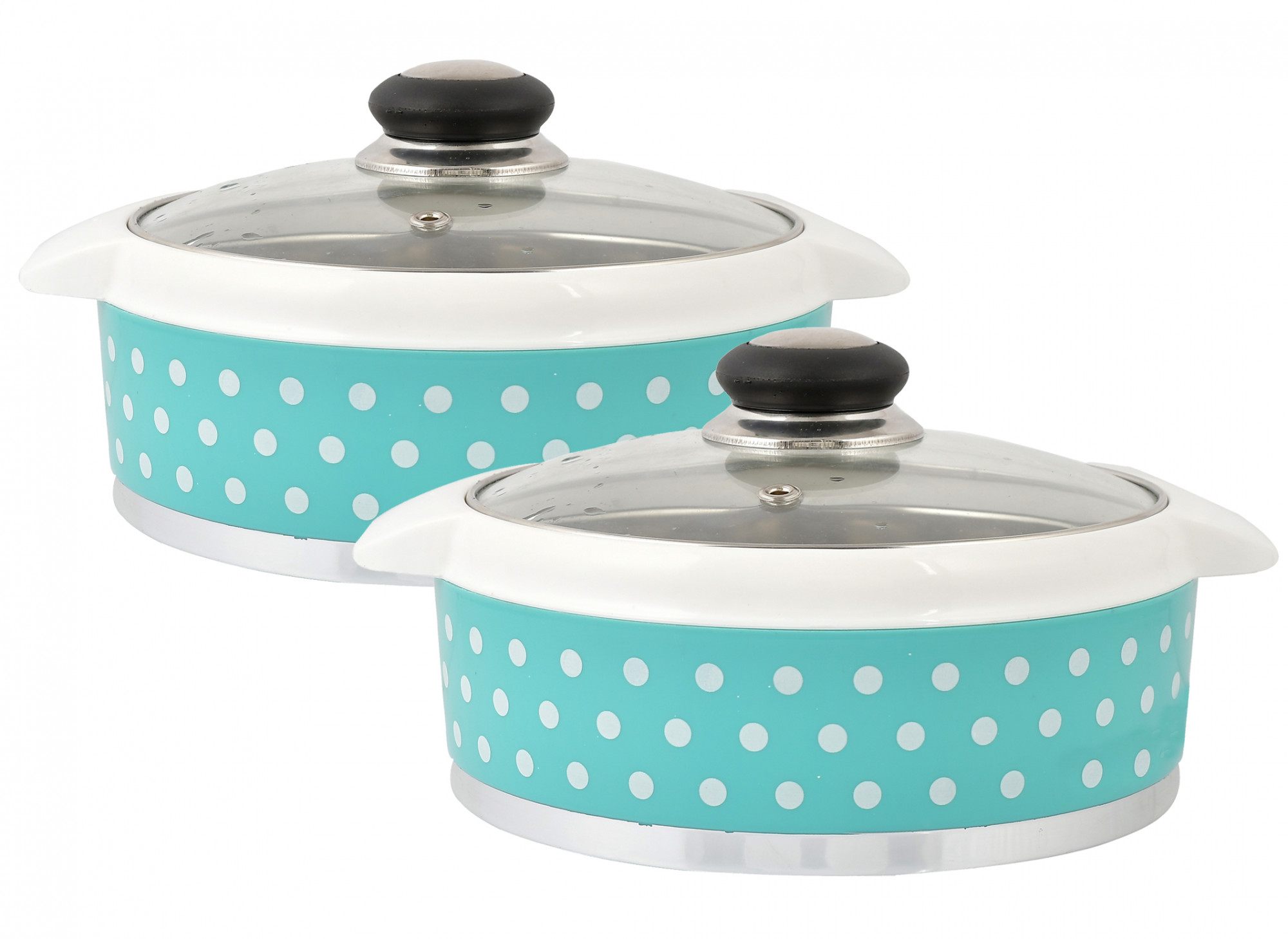 Kuber Industries Dot Printed Inner Steel Casserole With Toughened Glass Lid, 1500ml (Green)-HS42KUBMART25001
