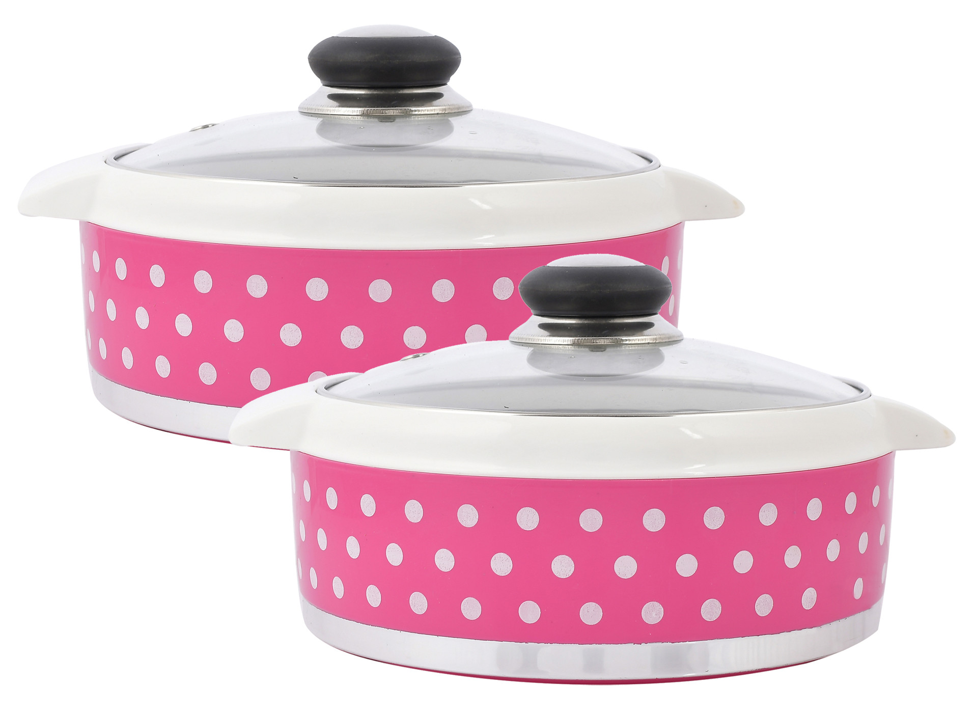 Kuber Industries Dot Printed Inner Steel Casserole With Toughened Glass Lid, 1500ml (Pink)-HS42KUBMART25005