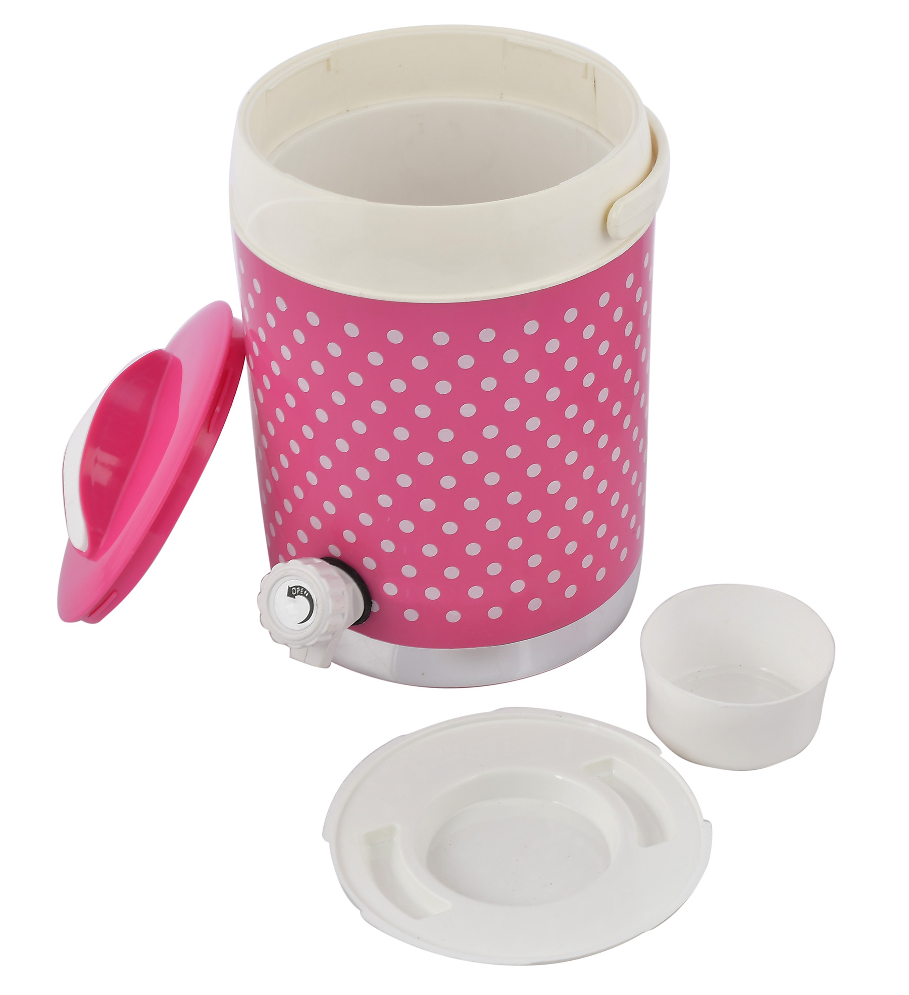 Kuber Industries Dot Printed Inner Steel Insulated 2 Cassrole & 1 Water Jug/Camper Set, Set of 3 (Pink) -HS42KUBMART25143