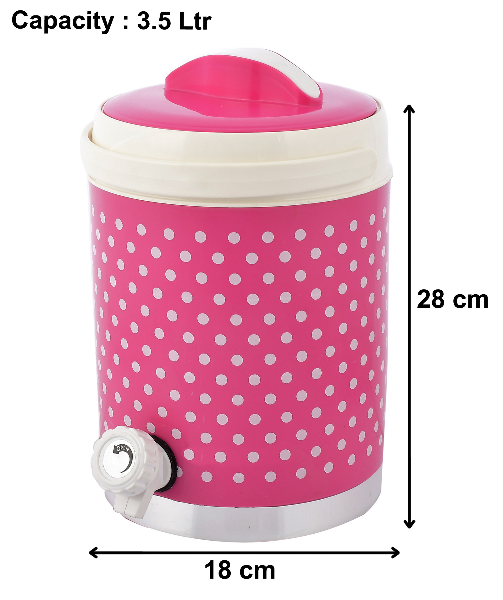 Kuber Industries Dot Printed Insulated Water Jug, Camper For Travel, Picnic, Home, Office With Handle, 3.5 Ltrs (Pink)-HS42KUBMART25197