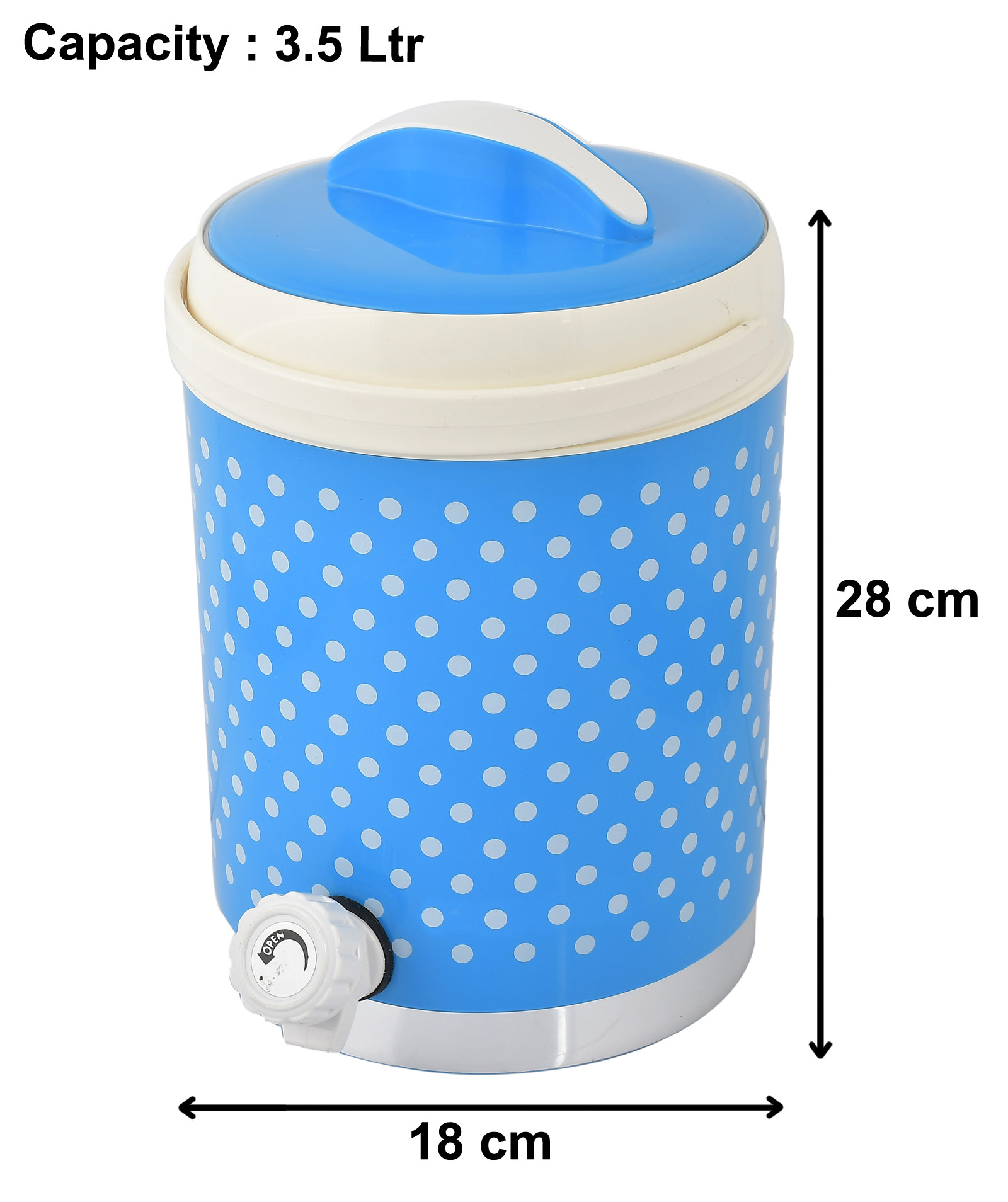 Kuber Industries Dot Printed Insulated Water Jug, Camper For Travel, Picnic, Home, Office With Handle, 3.5 Ltrs (Blue)-HS42KUBMART25199
