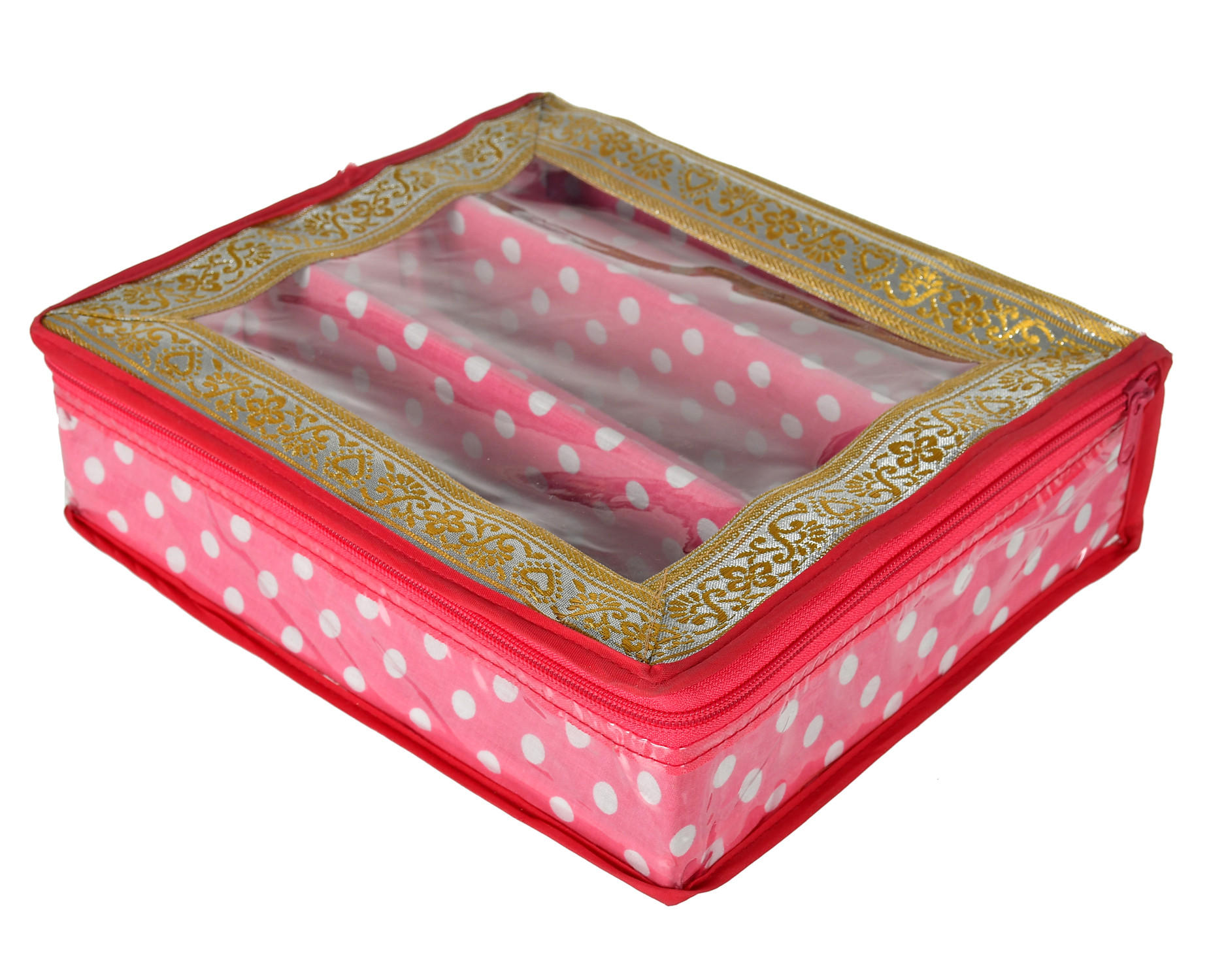 Kuber Industries Dot Printed Laminated 3 Rod Bangle, Chudi, Watches & Bracelet Box/Organizer With Transparent Top (Pink)-HS43KUBMART25537