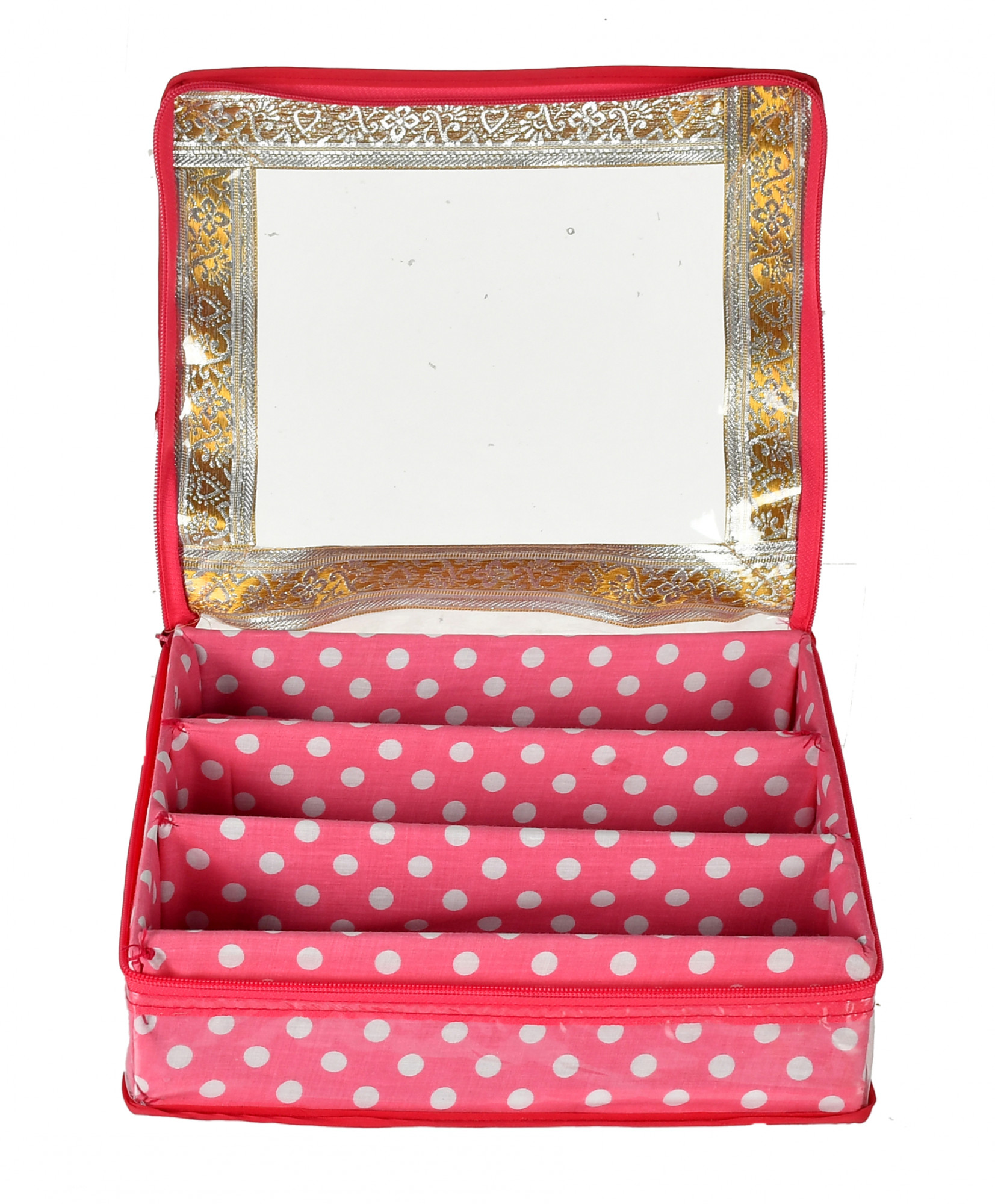 Kuber Industries Dot Printed Laminated 3 Rod Bangle, Chudi, Watches & Bracelet Box/Organizer With Transparent Top (Pink)-HS43KUBMART25537