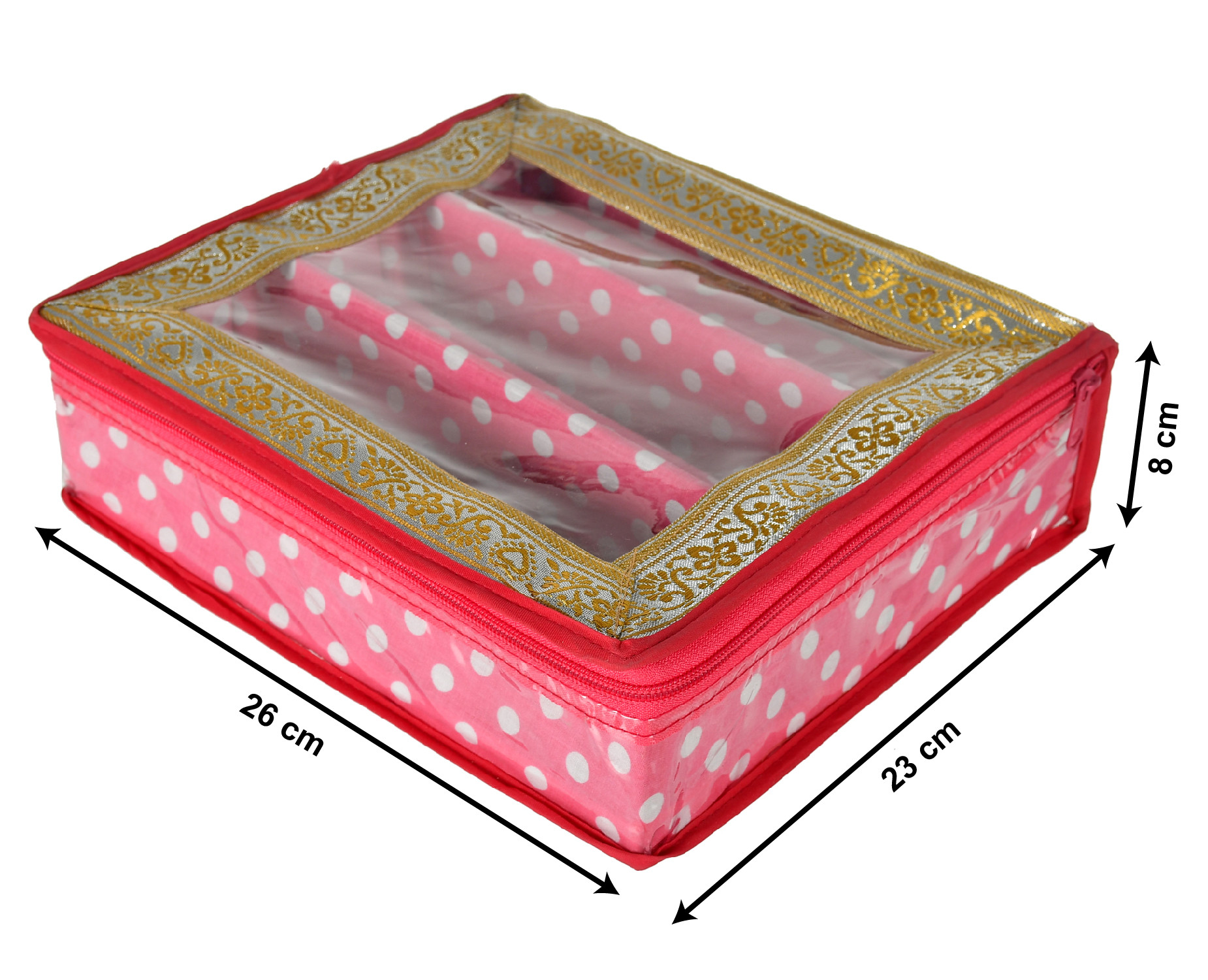 Kuber Industries Dot Printed Laminated 3 Rod Bangle, Chudi, Watches & Bracelet Box/Organizer With Transparent Top (Pink)-HS43KUBMART25537
