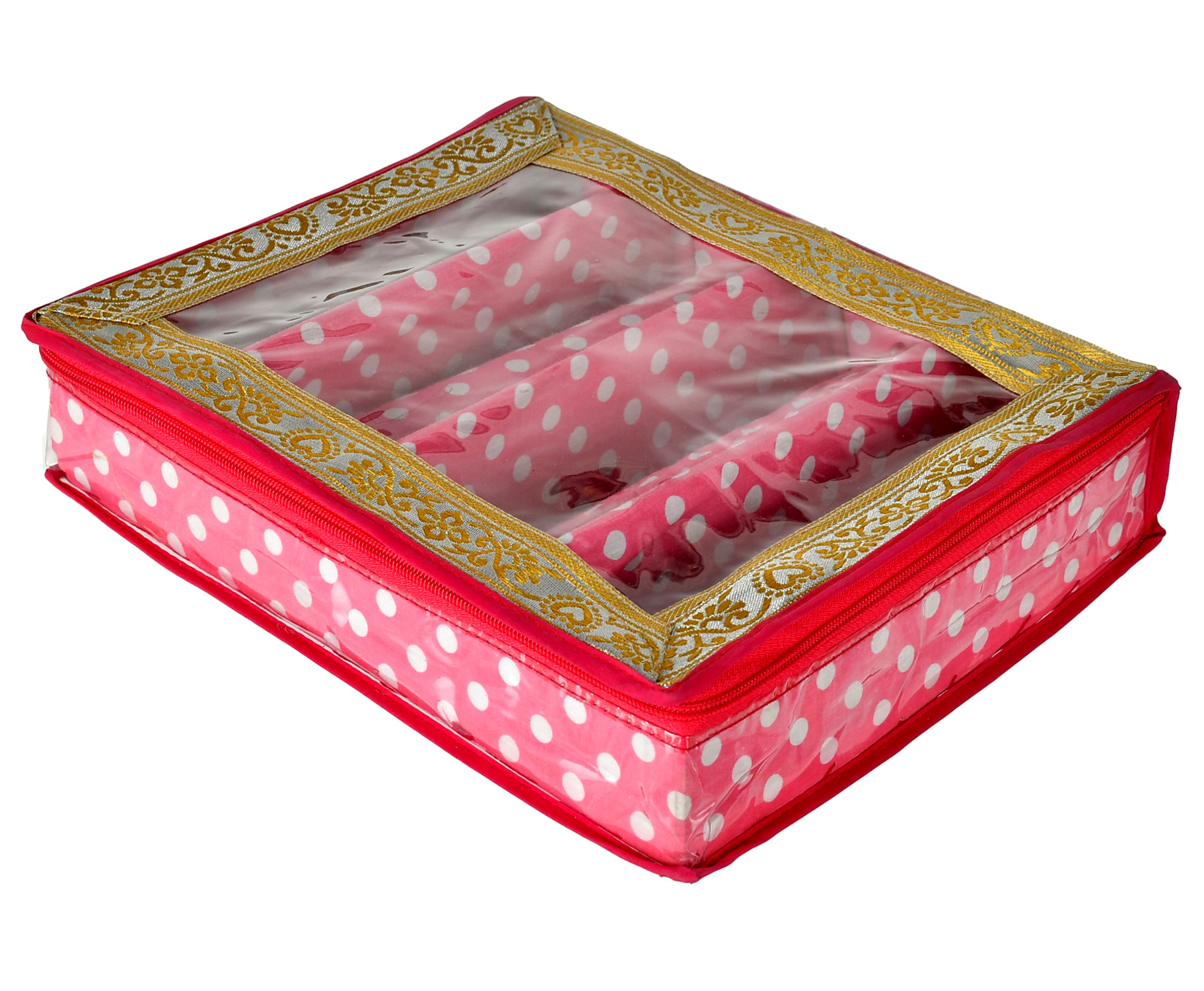 Kuber Industries Dot Printed Laminated 4  Rod Bangle, Chudi, Watches & Bracelet Box/Organizer With Transparent Top (Pink)-HS43KUBMART25541