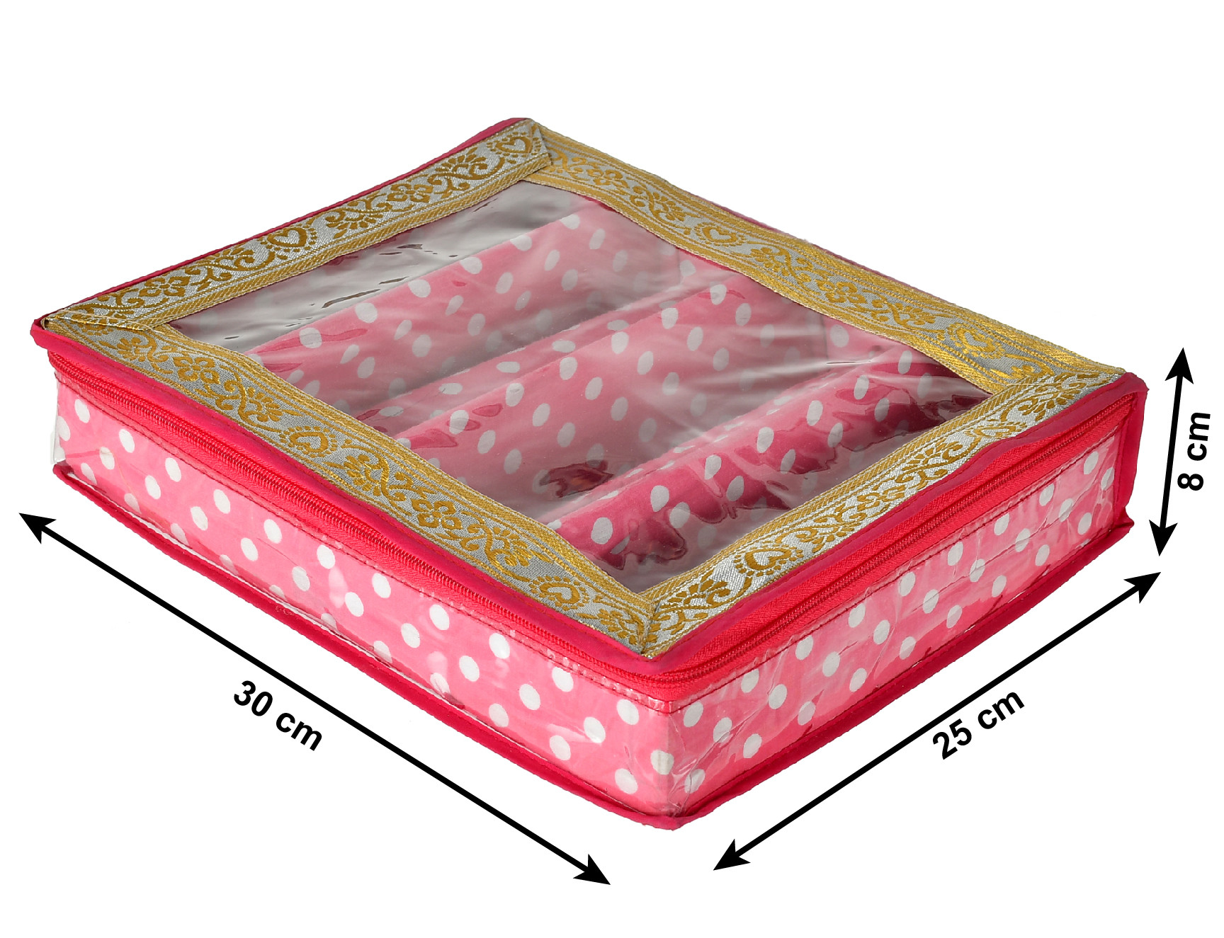 Kuber Industries Dot Printed Laminated 4  Rod Bangle, Chudi, Watches & Bracelet Box/Organizer With Transparent Top (Pink)-HS43KUBMART25541