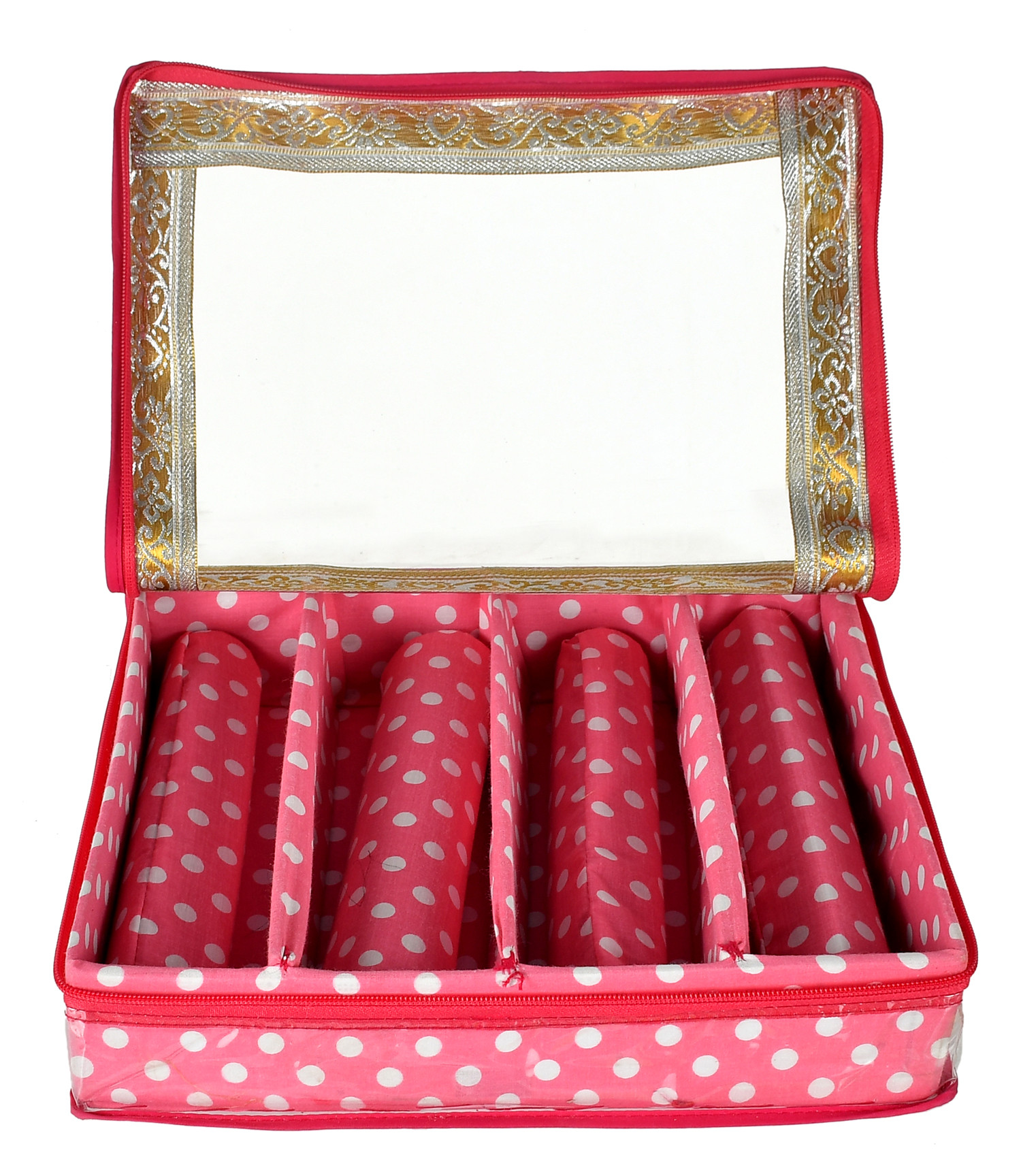 Kuber Industries Dot Printed Laminated 4  Rod Bangle, Chudi, Watches & Bracelet Box/Organizer With Transparent Top (Pink)-HS43KUBMART25541