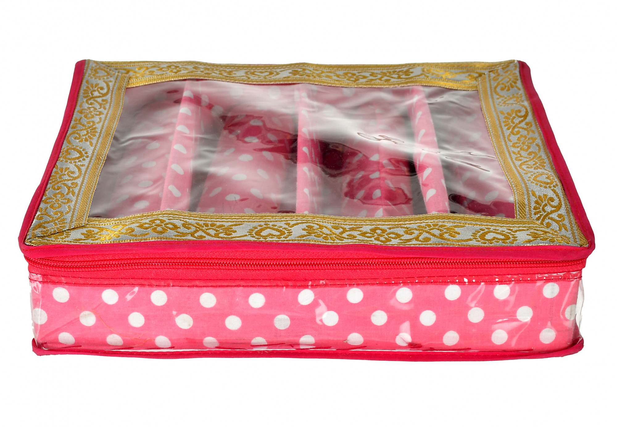 Kuber Industries Dot Printed Laminated 4  Rod Bangle, Chudi, Watches & Bracelet Box/Organizer With Transparent Top (Pink)-HS43KUBMART25541