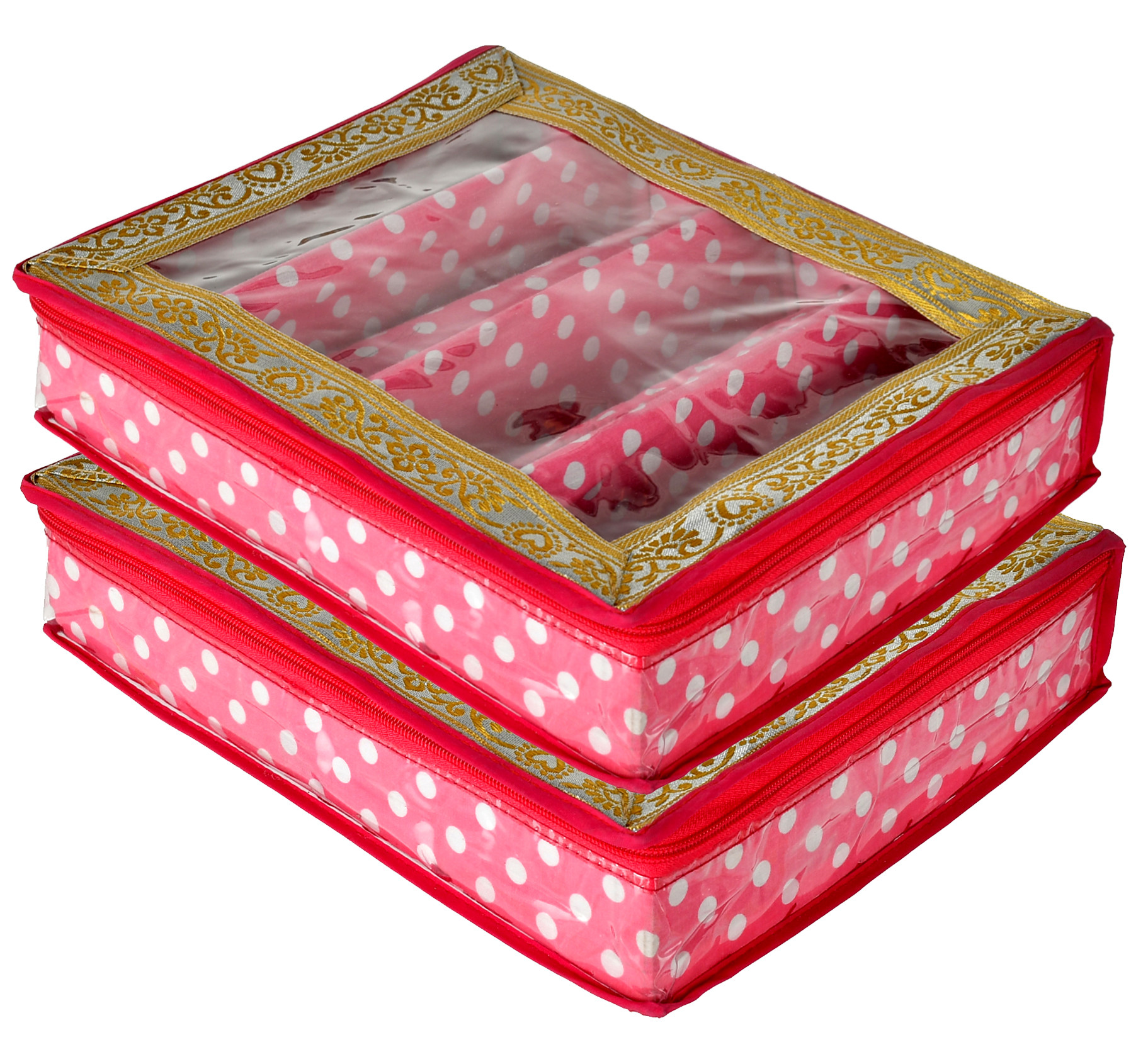 Kuber Industries Dot Printed Laminated 4  Rod Bangle, Chudi, Watches & Bracelet Box/Organizer With Transparent Top (Pink)-HS43KUBMART25541