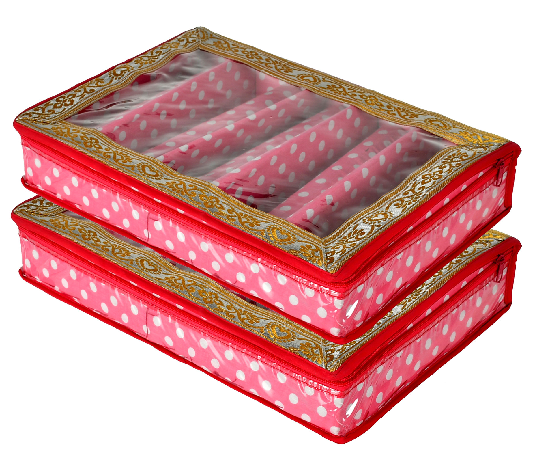 Kuber Industries Dot Printed Laminated 5 Rod Bangle, Chudi, Watches & Bracelet Box/Organizer With Transparent Top (Pink)-HS43KUBMART25545