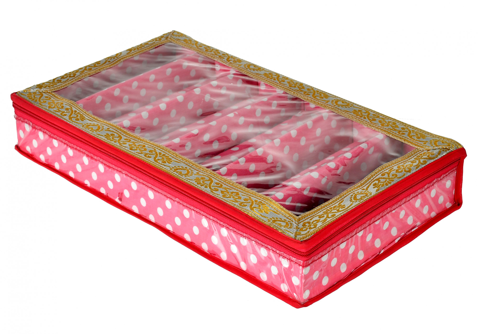 Kuber Industries Dot Printed Laminated 6 Rod Bangle, Chudi, Watches & Bracelet Box/Organizer With Transparent Top (Pink)-HS43KUBMART25549