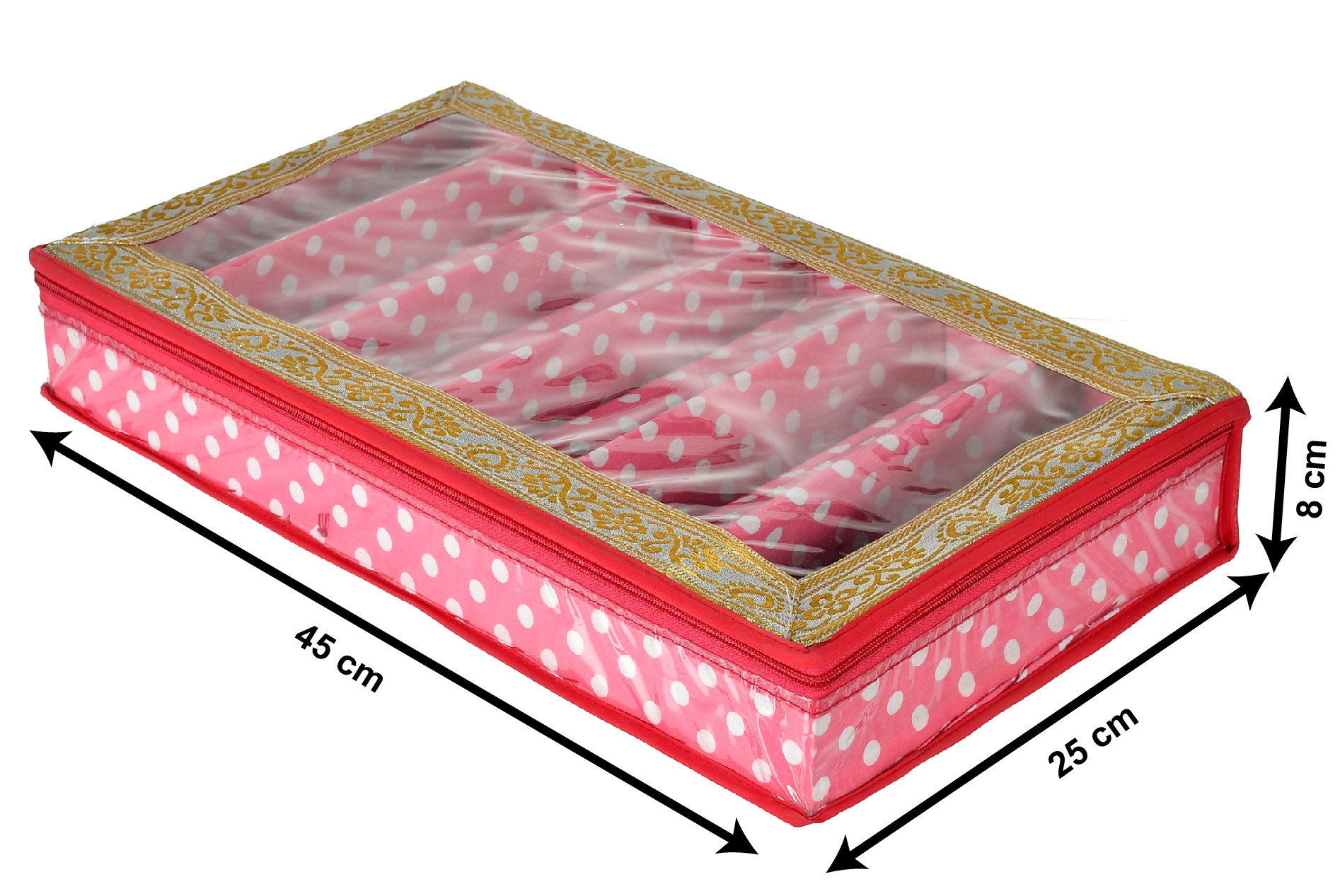 Kuber Industries Dot Printed Laminated 6 Rod Bangle, Chudi, Watches & Bracelet Box/Organizer With Transparent Top (Pink)-HS43KUBMART25549