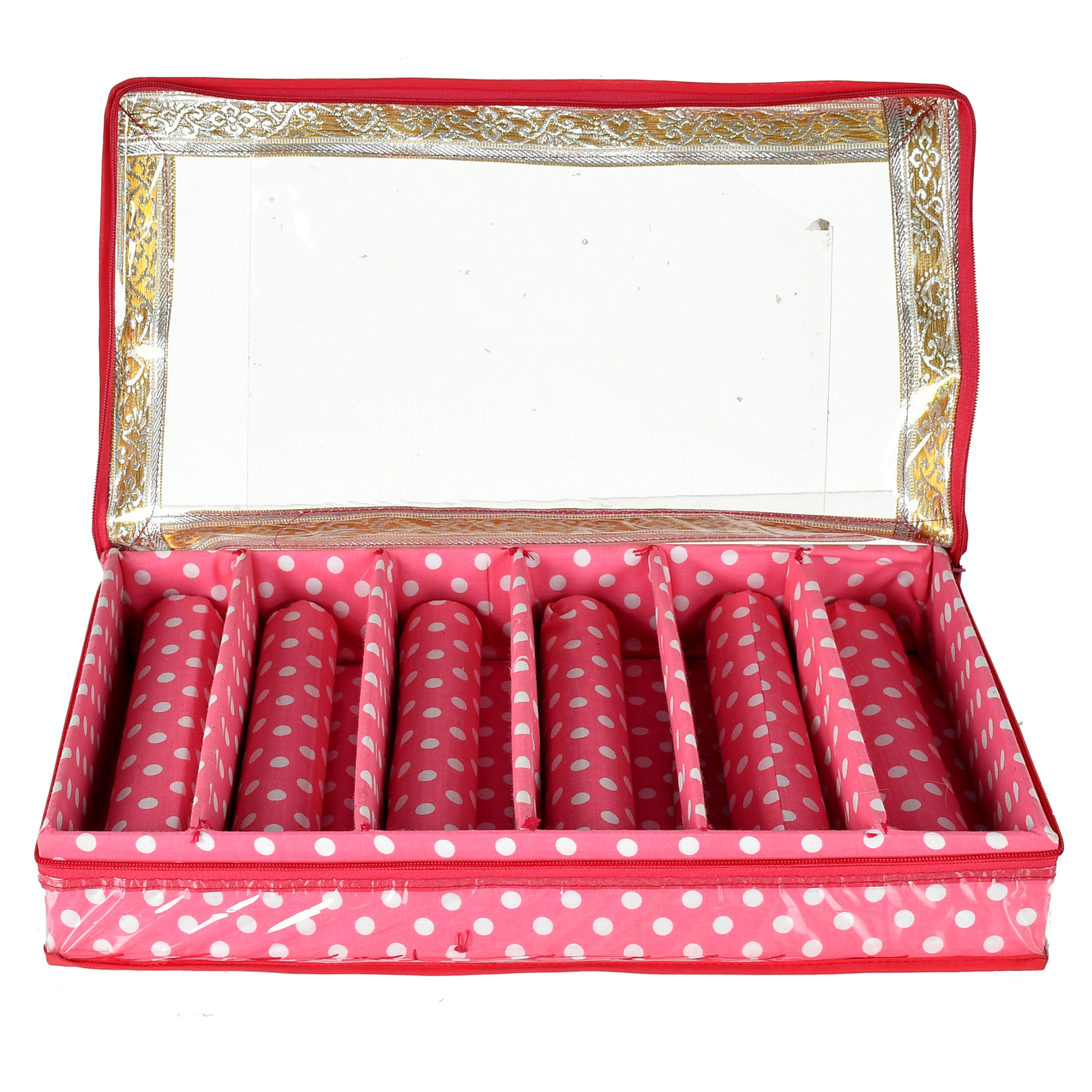 Kuber Industries Dot Printed Laminated 6 Rod Bangle, Chudi, Watches & Bracelet Box/Organizer With Transparent Top (Pink)-HS43KUBMART25549