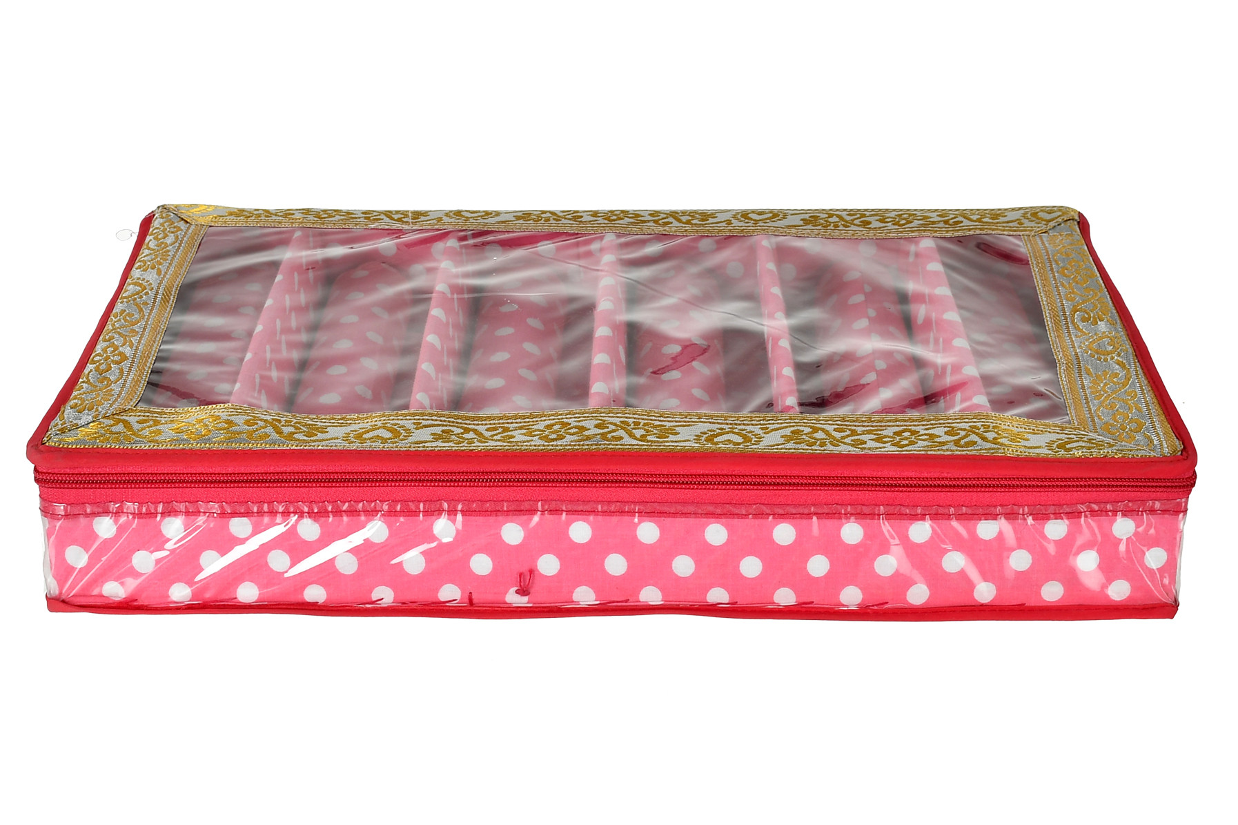 Kuber Industries Dot Printed Laminated 6 Rod Bangle, Chudi, Watches & Bracelet Box/Organizer With Transparent Top (Pink)-HS43KUBMART25549