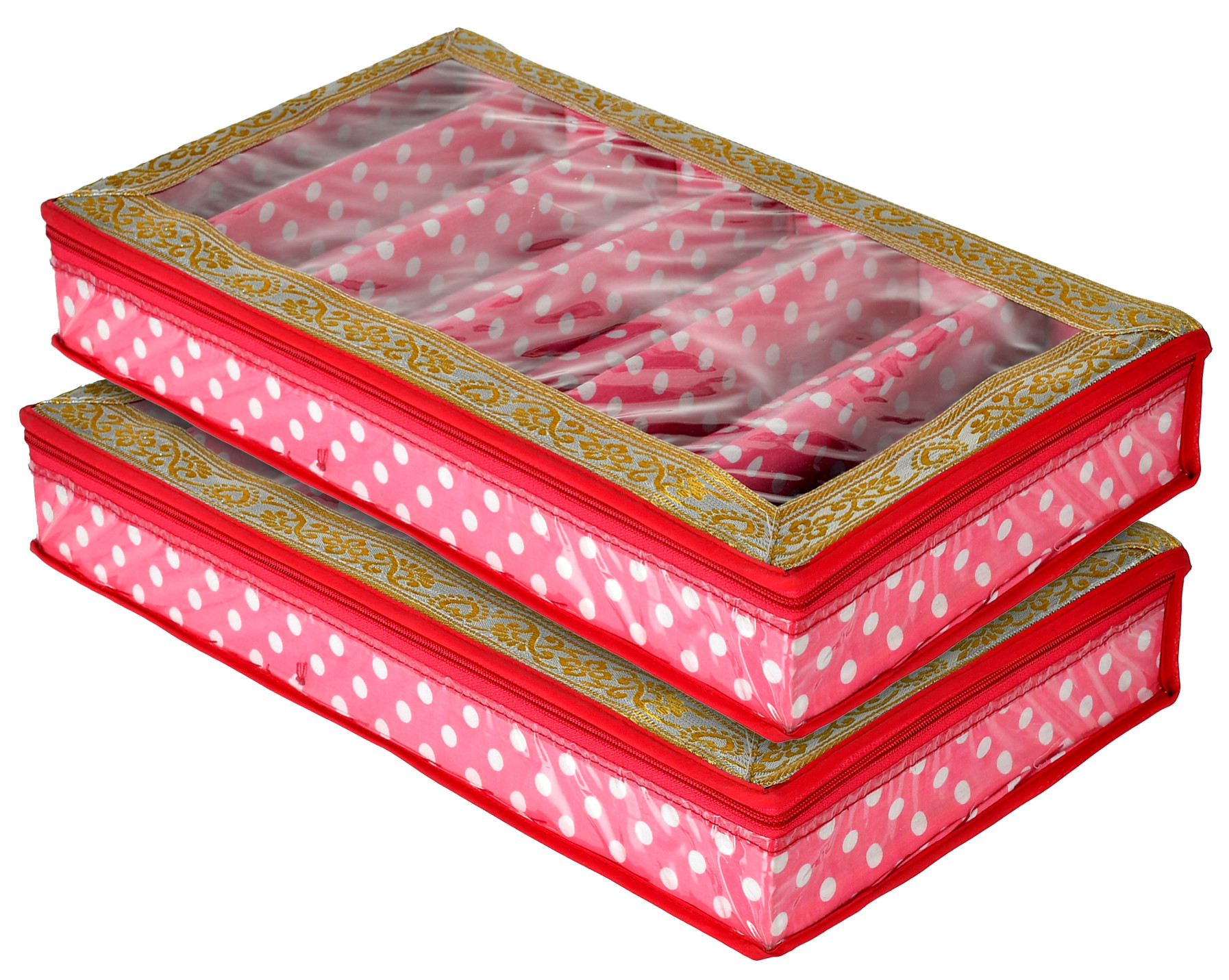 Kuber Industries Dot Printed Laminated 6 Rod Bangle, Chudi, Watches & Bracelet Box/Organizer With Transparent Top (Pink)-HS43KUBMART25549