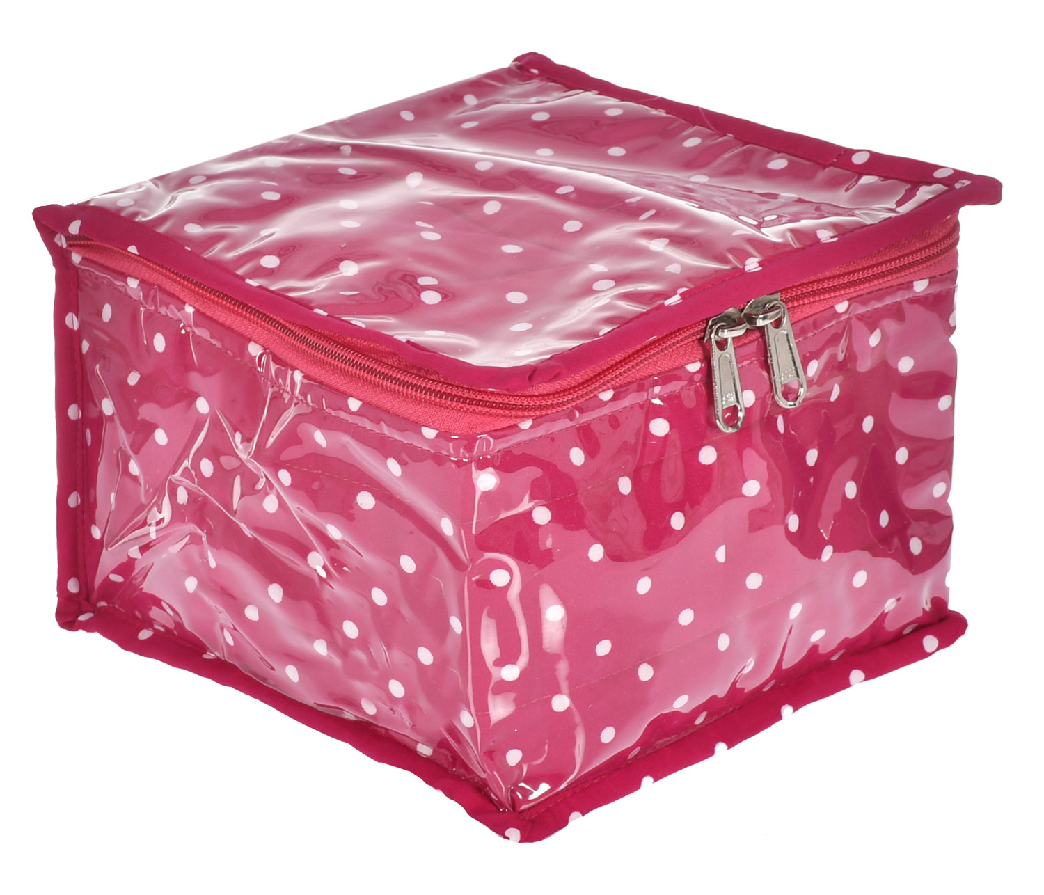 Kuber Industries Dot Printed Laminated PVC Jewellery Organiser/Storage Bag for Necklace: Earrings: Rings: Bracelet With 10 Transparent Pouches (Pink)-45KM029
