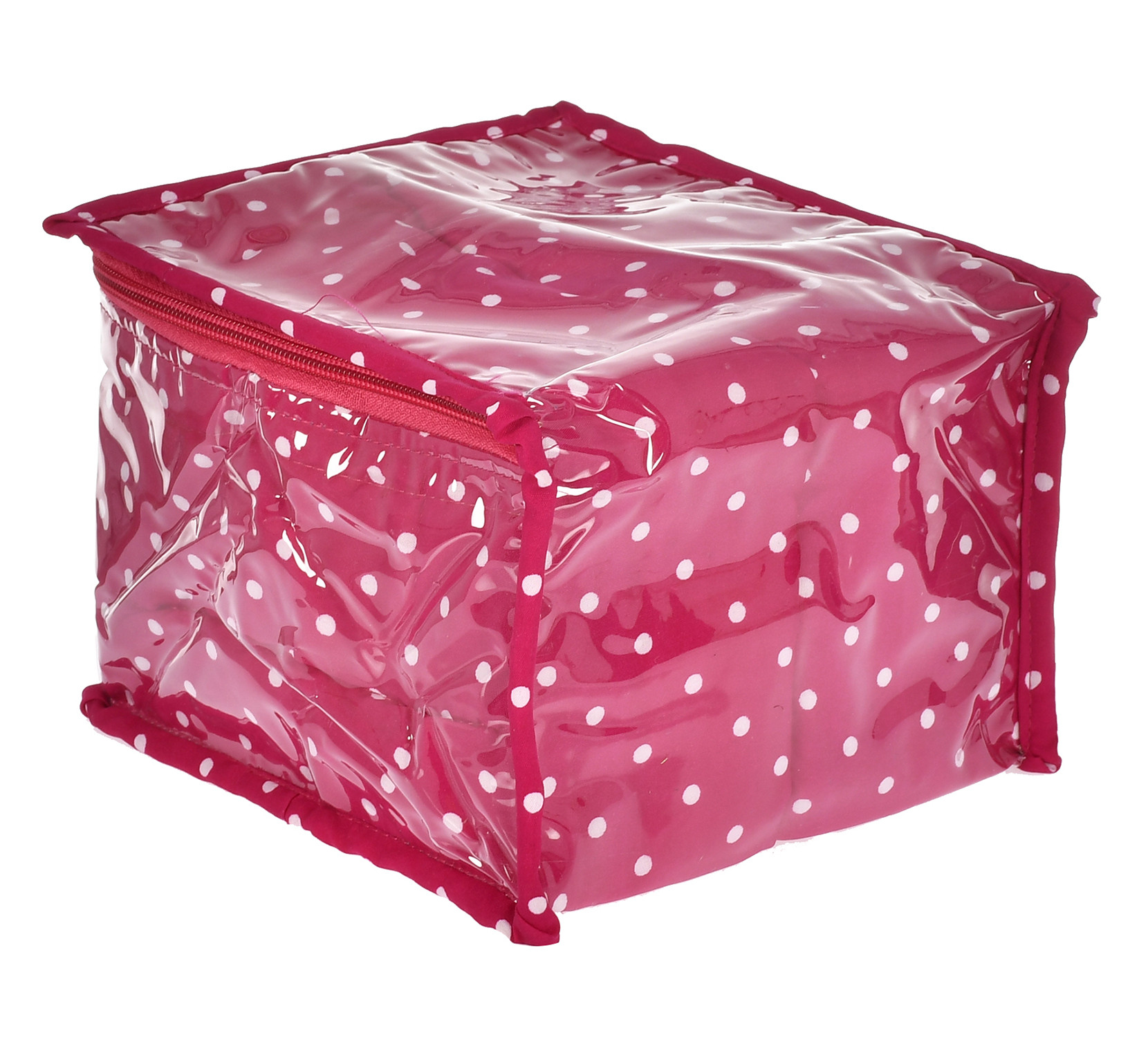 Kuber Industries Dot Printed Laminated PVC Jewellery Organiser/Storage Bag for Necklace: Earrings: Rings: Bracelet With 10 Transparent Pouches (Pink)-45KM029