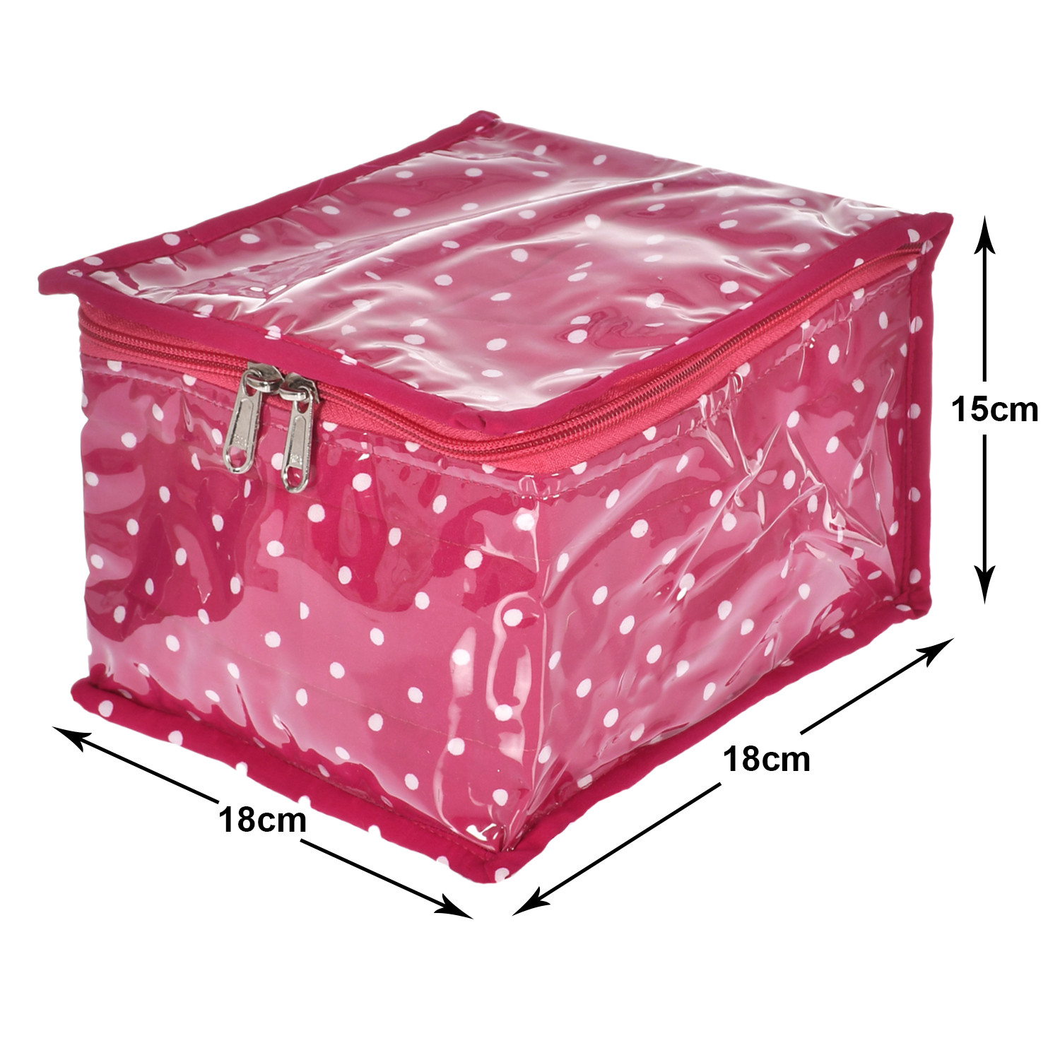 Kuber Industries Dot Printed Laminated PVC Jewellery Organiser/Storage Bag for Necklace: Earrings: Rings: Bracelet With 10 Transparent Pouches (Pink)-45KM029