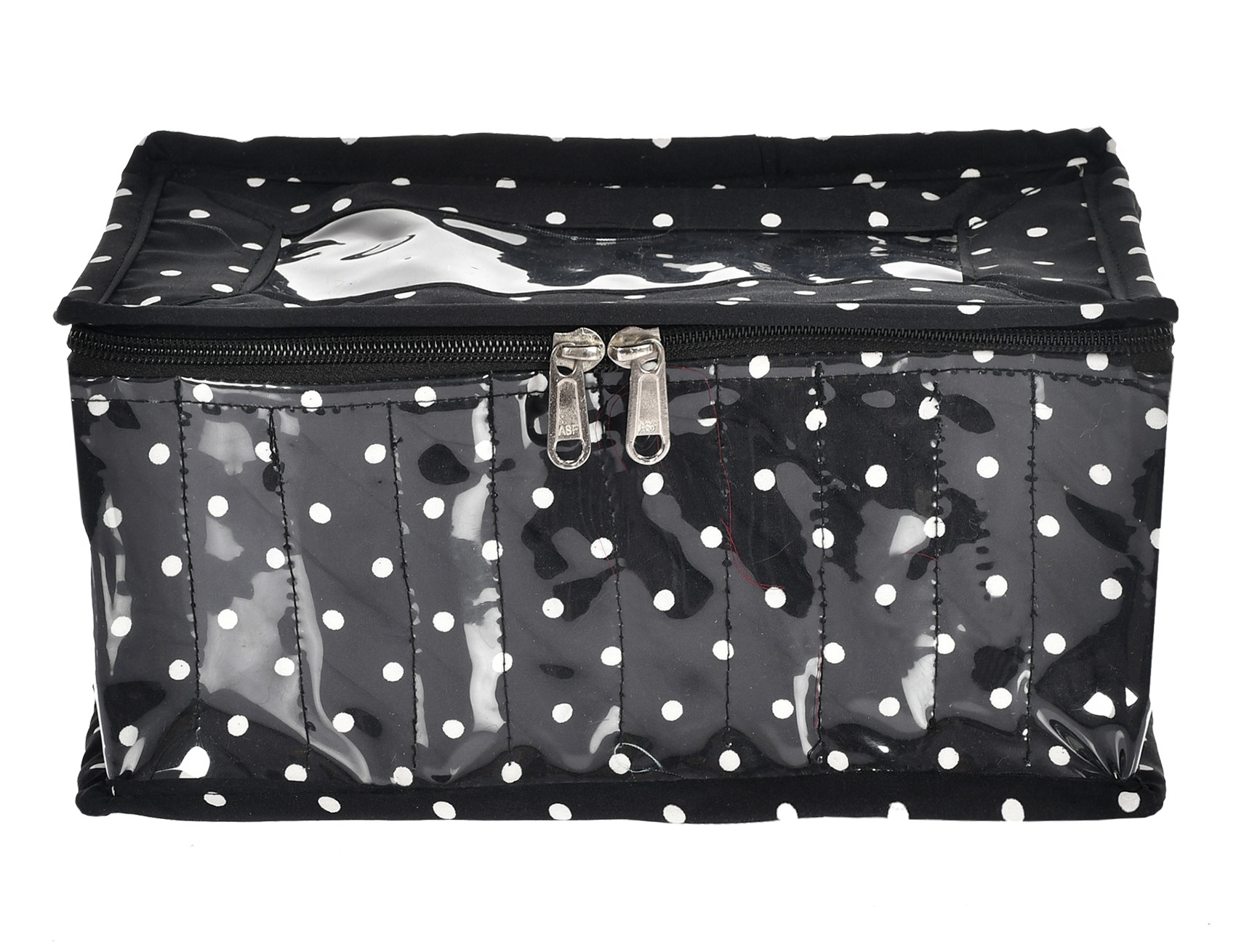 Kuber Industries Dot Printed Laminated PVC Jewellry OrganiserBag for Necklace: Earrings: Rings With 10 Transparent Pouches (Black)-45KM01