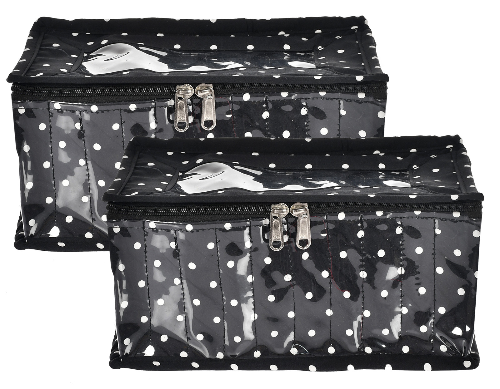 Kuber Industries Dot Printed Laminated PVC Jewellry OrganiserBag for Necklace: Earrings: Rings With 10 Transparent Pouches (Black)-45KM01