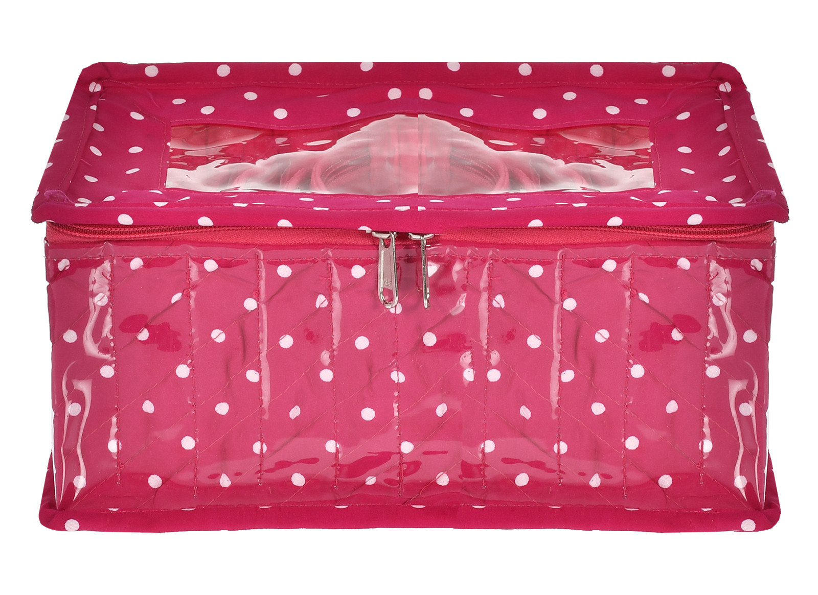 Kuber Industries Dot Printed Laminated PVC Jewellry OrganiserBag for Necklace: Earrings: Rings With 10 Transparent Pouches (Pink)-45KM05
