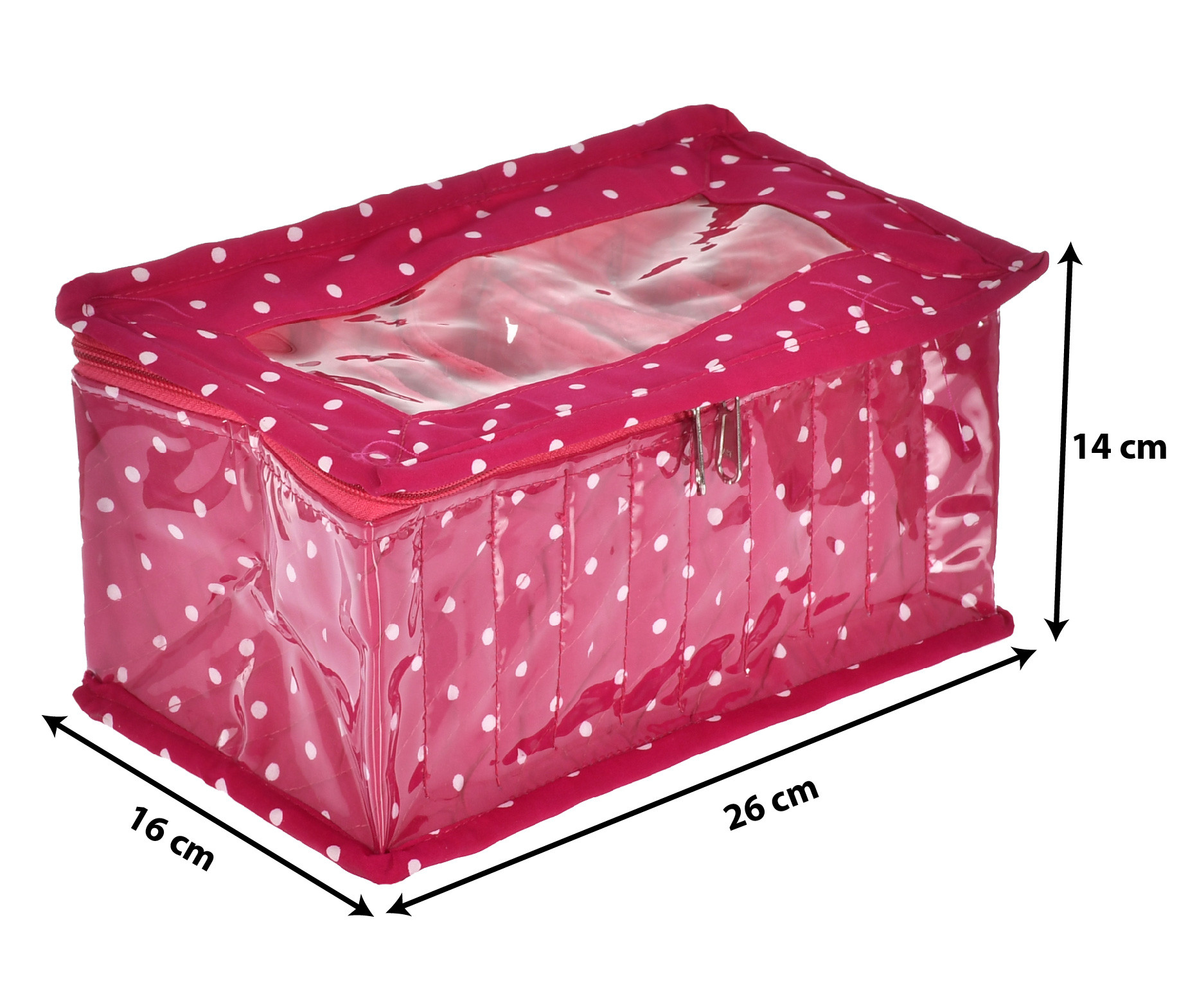 Kuber Industries Dot Printed Laminated PVC Jewellry OrganiserBag for Necklace: Earrings: Rings With 10 Transparent Pouches (Pink)-45KM05