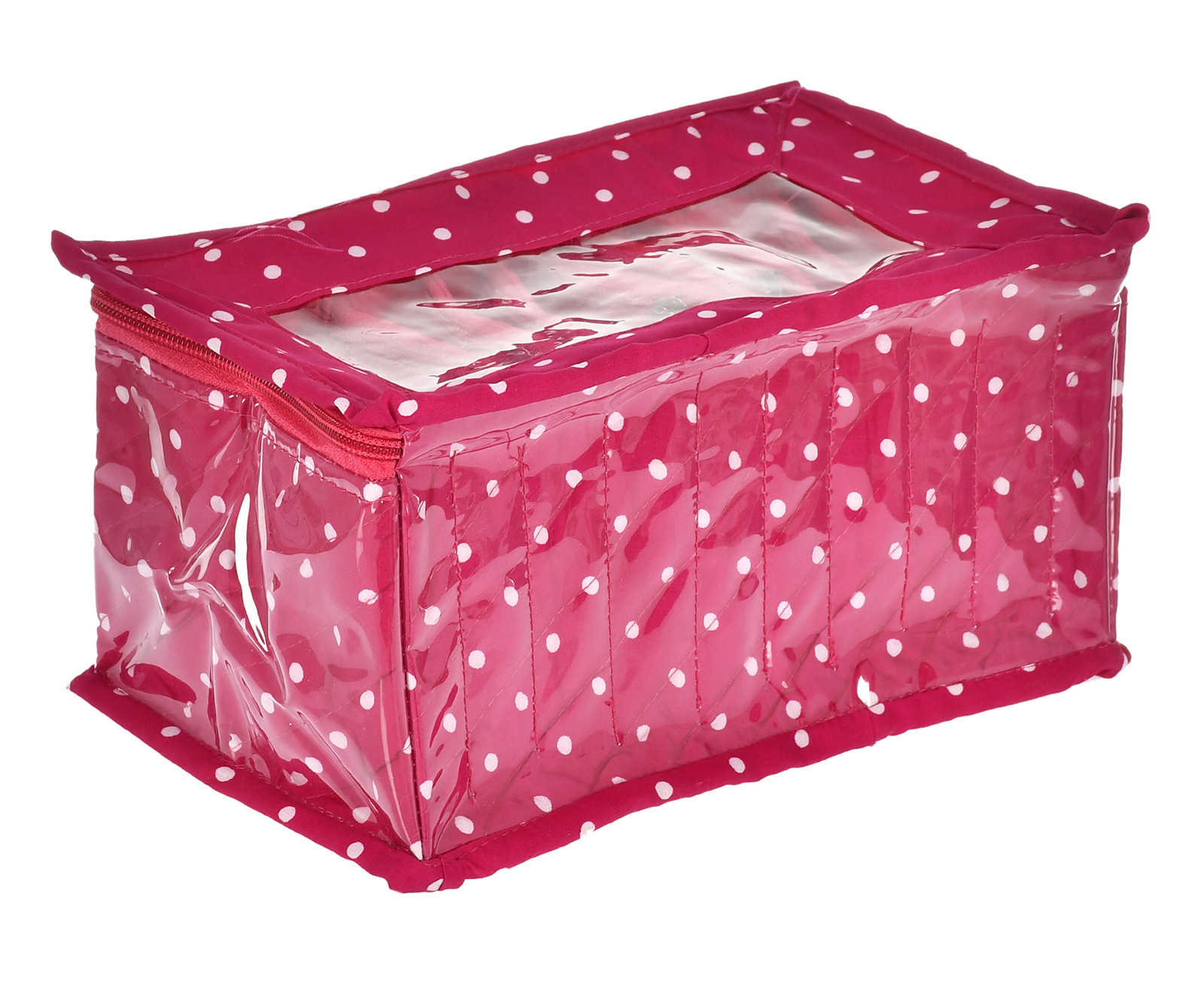 Kuber Industries Dot Printed Laminated PVC Jewellry OrganiserBag for Necklace: Earrings: Rings With 10 Transparent Pouches (Pink)-45KM05