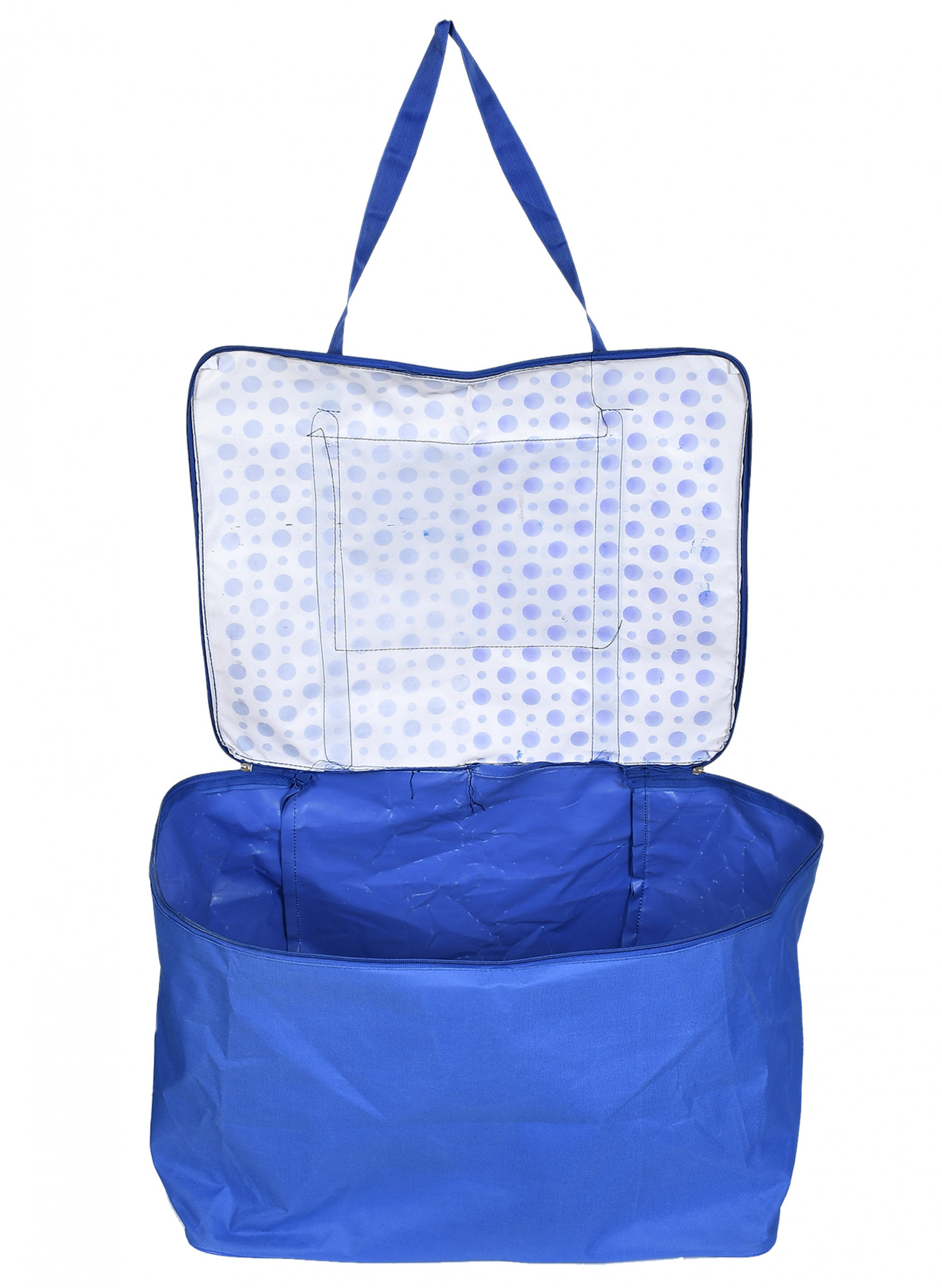 Kuber Industries Dot Printed Large Size Foldable Travel Duffle Bag, Underbed Storage Bag, Wardrobe organizer, Cloth Bag,Hospital Bag, Weekender Bag, Overnight Bag, Carry On Bag, Luggage And Sports Duffle Bag (Blue & White)