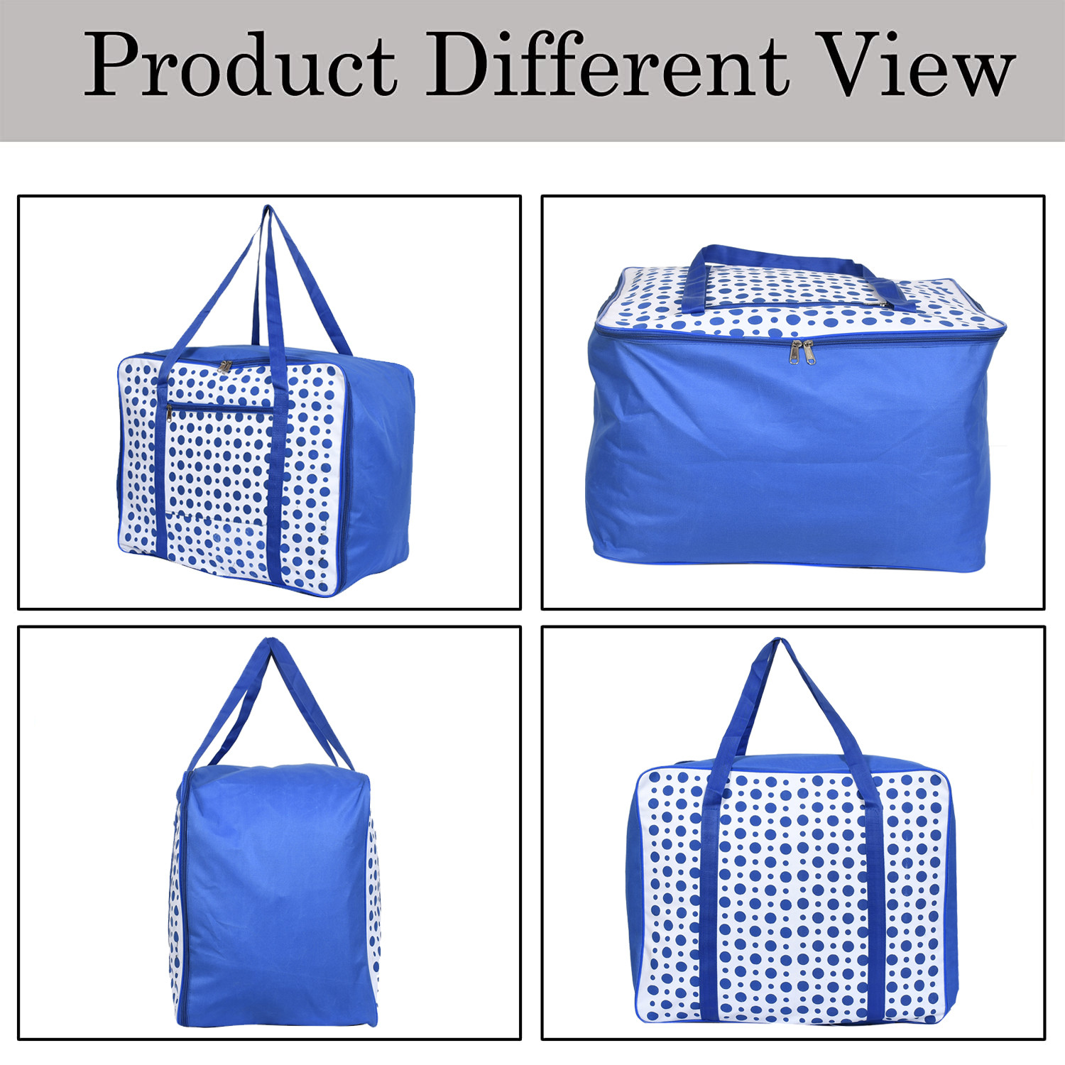 Kuber Industries Dot Printed Large Size Foldable Travel Duffle Bag, Underbed Storage Bag, Wardrobe organizer, Cloth Bag,Hospital Bag, Weekender Bag, Overnight Bag, Carry On Bag, Luggage And Sports Duffle Bag (Blue & White)