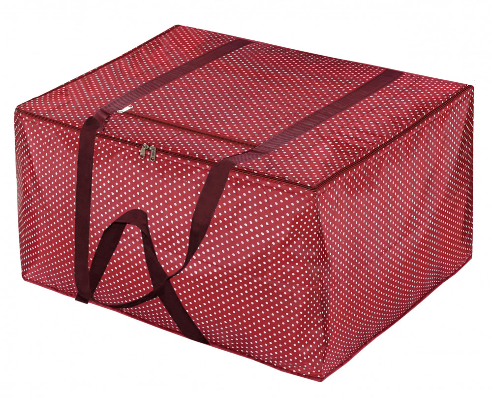Kuber Industries Dot Printed Large Size Lightweight Foldable Parachute Jumbo Underbed Storage Bag With Zipper And Handle (Maroon)