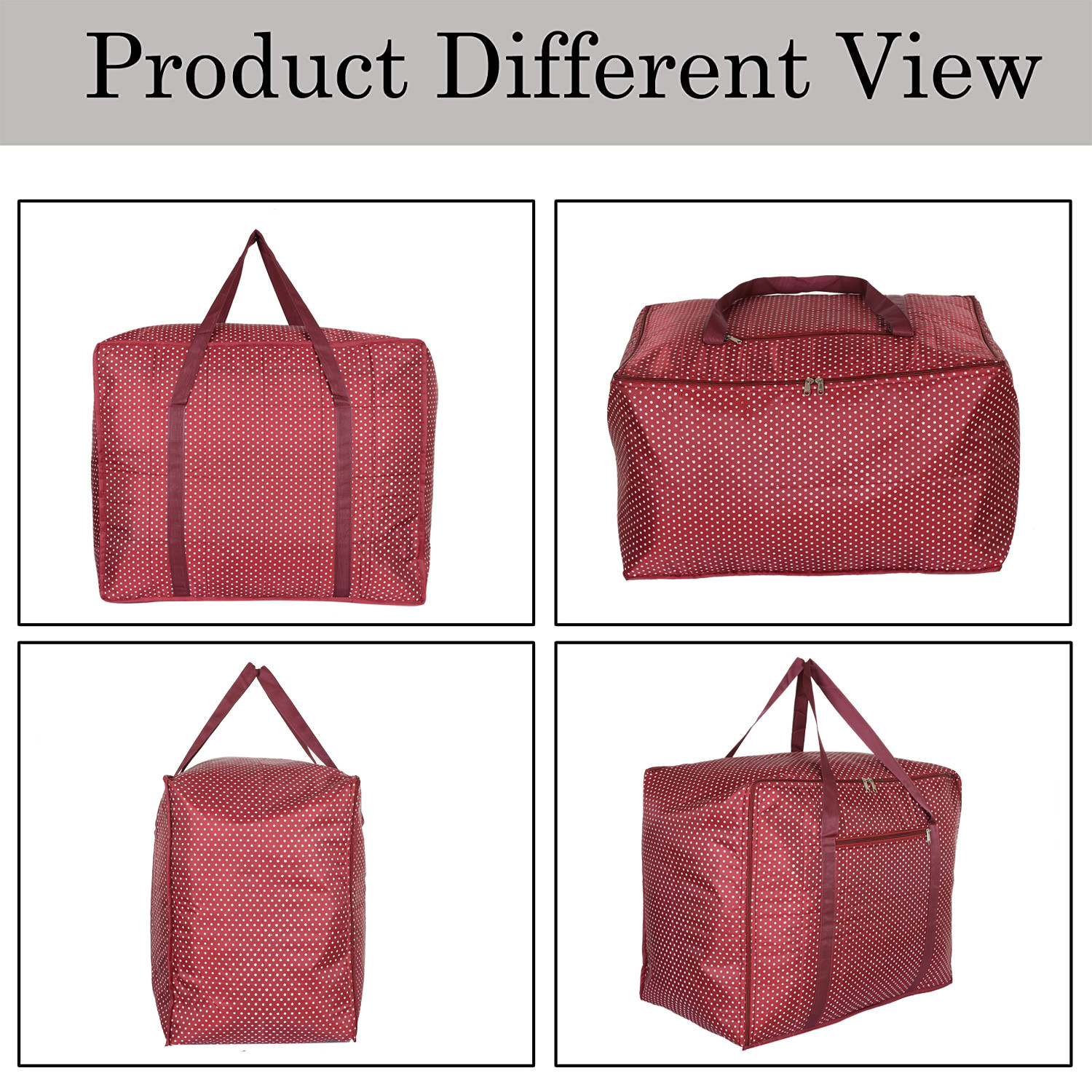 Kuber Industries Dot Printed Large Size Lightweight Foldable Parachute Jumbo Underbed Storage Bag With Zipper And Handle (Maroon)