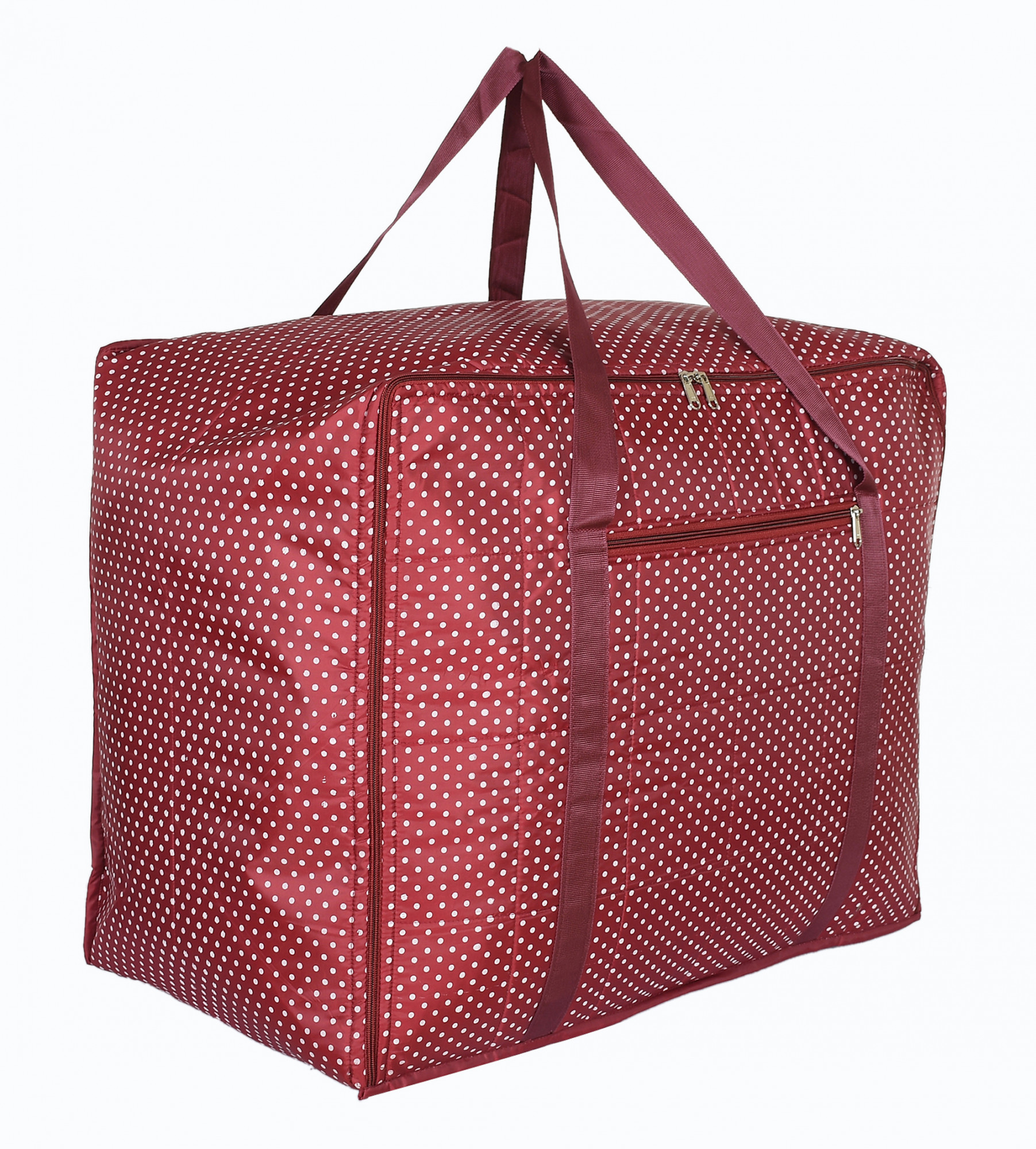 Kuber Industries Dot Printed Large Size Lightweight Foldable Parachute Jumbo Underbed Storage Bag With Zipper And Handle (Maroon)