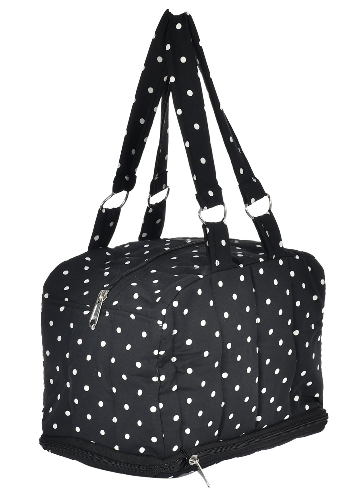 Kuber Industries Dot Printed Multiuses Hand Bag: Tote Bag: Travel Toiletry Bag For Women/Girls (Black)-45KM017
