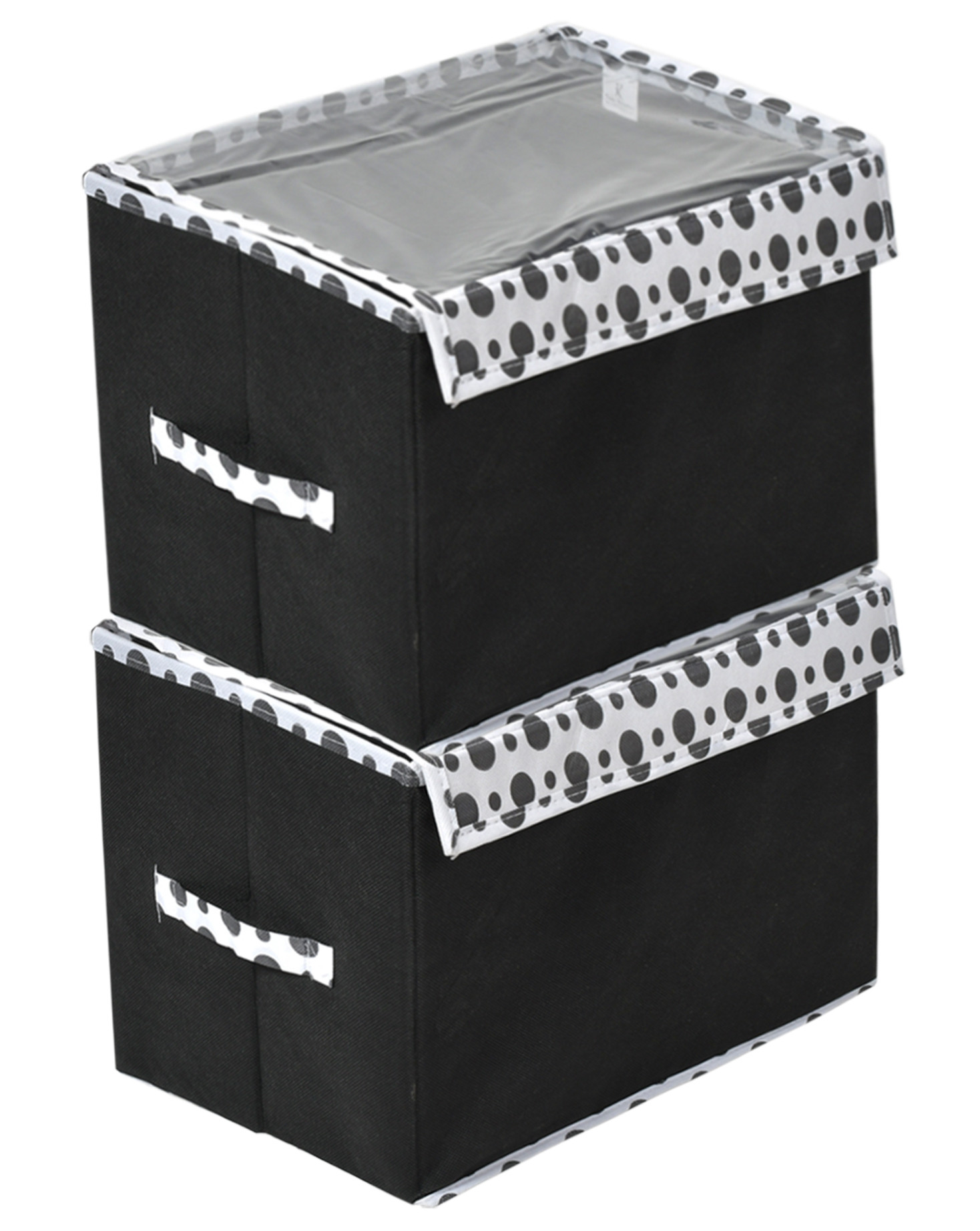 Kuber Industries Dot Printed Multiuses Large Non-Woven Storage Box/Organizer With Tranasparent Lid (Black) -44KM0421