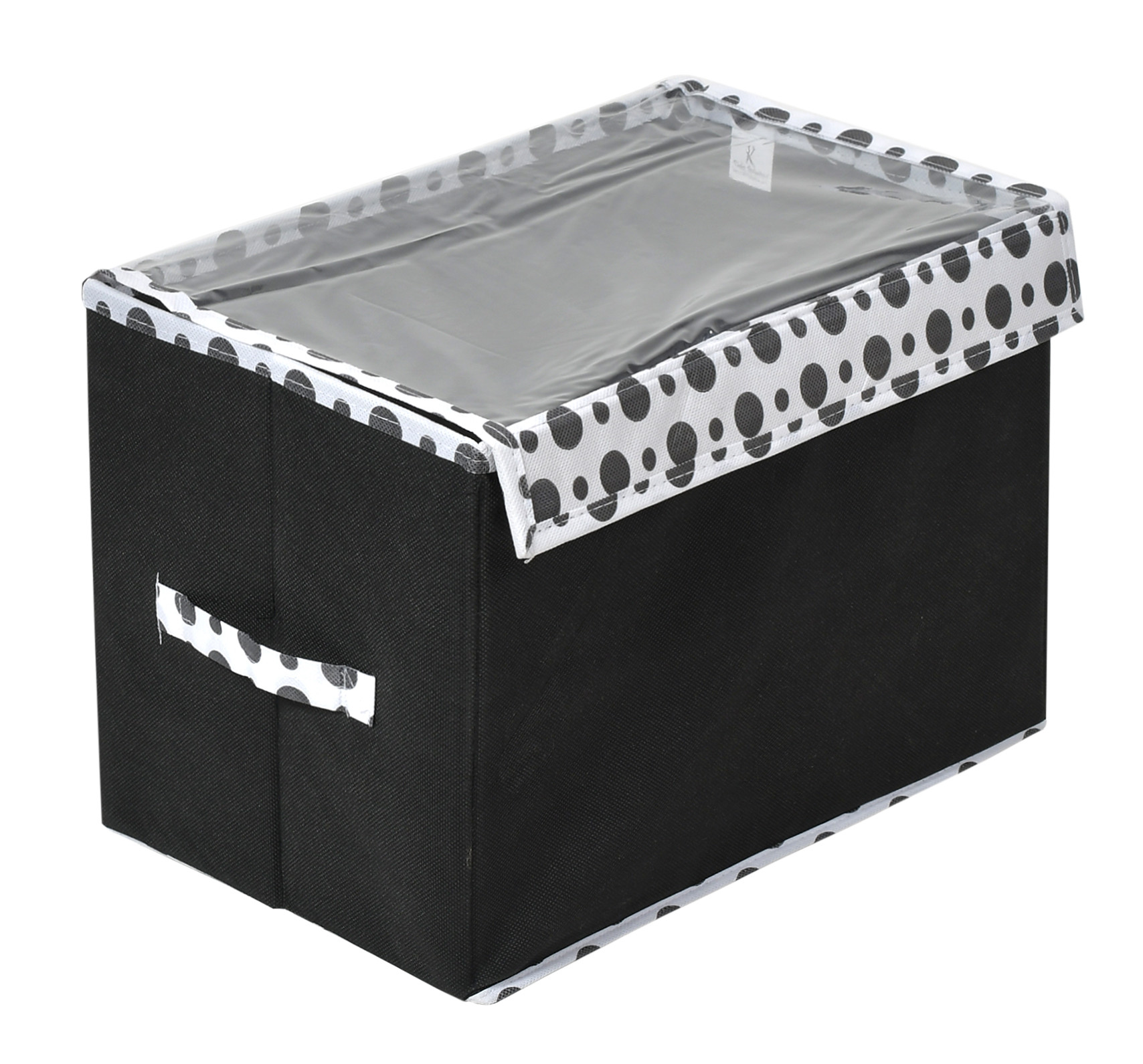 Kuber Industries Dot Printed Multiuses Medium Non-Woven Storage Box/Organizer With Tranasparent Lid (Black) -44KM0415