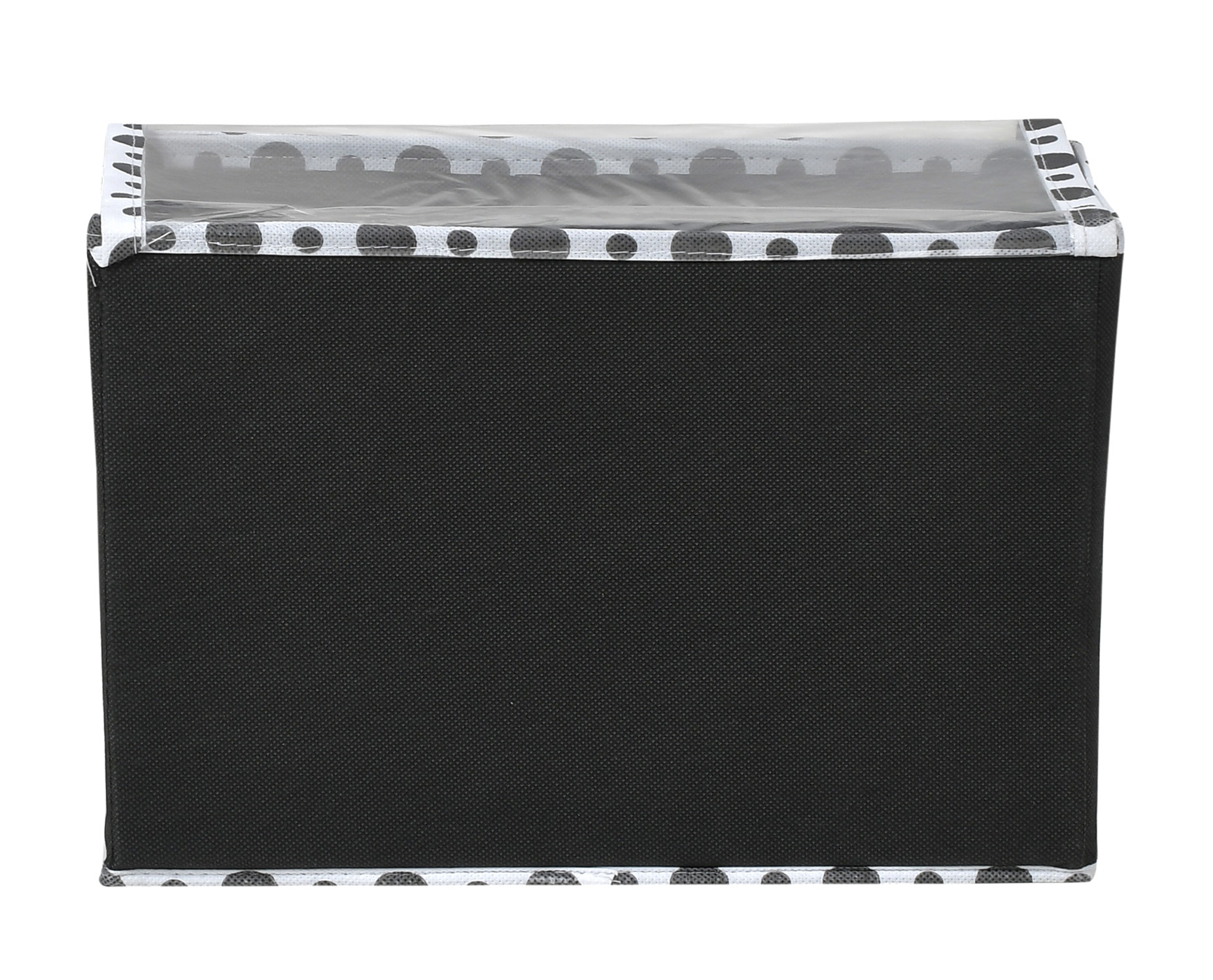 Kuber Industries Dot Printed Multiuses Medium Non-Woven Storage Box/Organizer With Tranasparent Lid (Black) -44KM0415