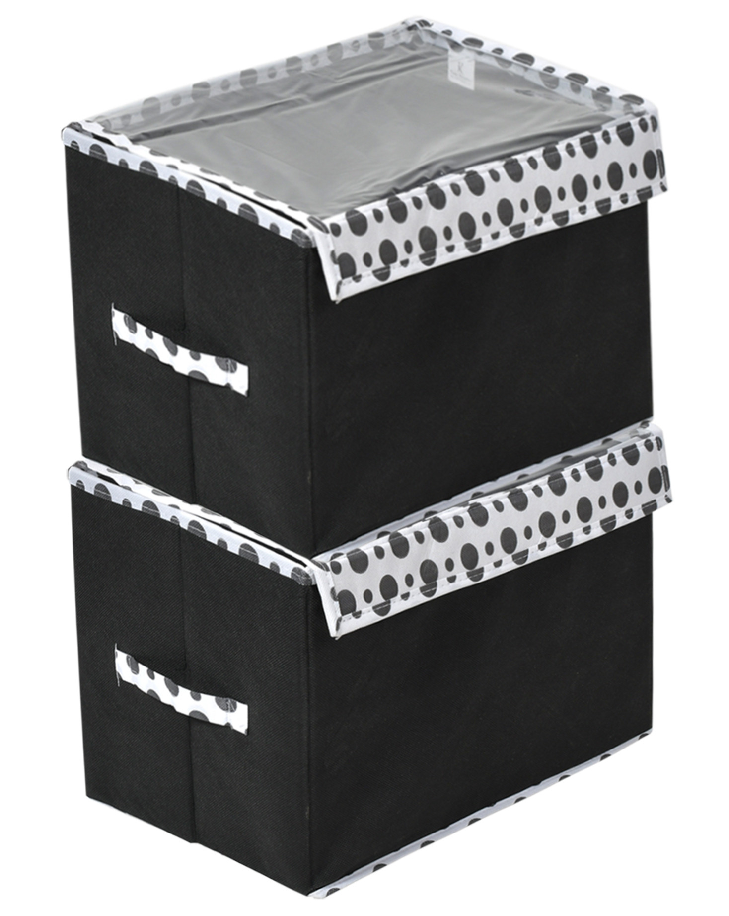 Kuber Industries Dot Printed Multiuses Medium Non-Woven Storage Box/Organizer With Tranasparent Lid (Black) -44KM0415