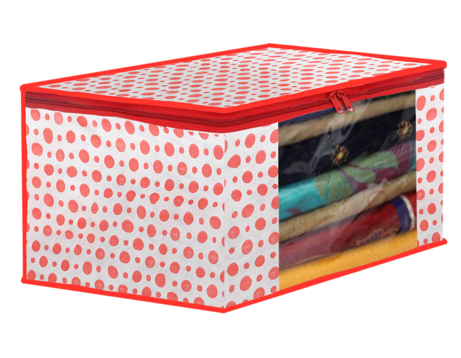 Kuber Industries Dot Printed Multiuses Non-Woven  Saree Cover &  Underbed Storage Bag/Organizer Set With Tranasparent Window,(Pink)-46KM0611