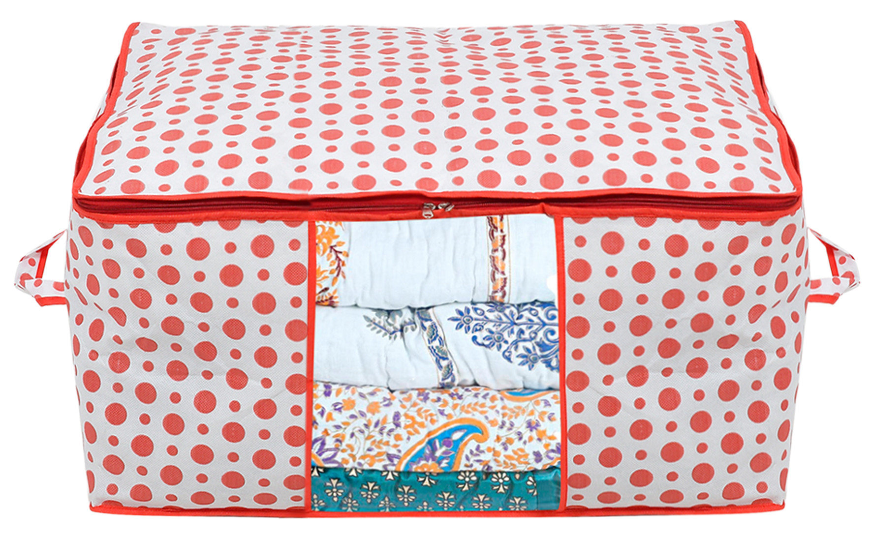 Kuber Industries Dot Printed Multiuses Non-Woven  Saree Cover &  Underbed Storage Bag/Organizer Set With Tranasparent Window,(Pink)-46KM0611