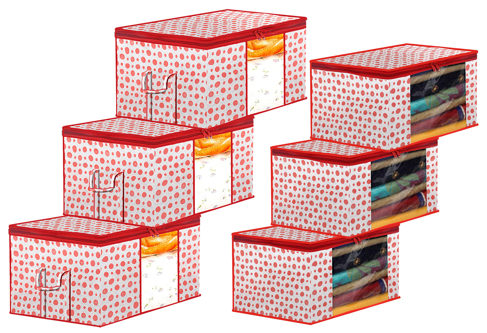 Kuber Industries Dot Printed Multiuses Non-Woven  Saree Cover &  Underbed Storage Bag/Organizer Set With Tranasparent Window,(Pink)-46KM0611
