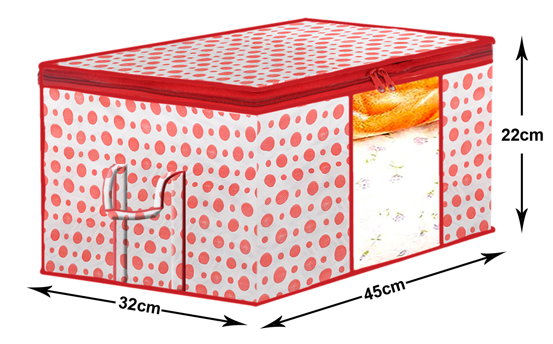 Kuber Industries Dot Printed Multiuses Non Woven Underbed/Storage Bag/Organizer With Transparent Window & Handle (Pink)-46KM0591