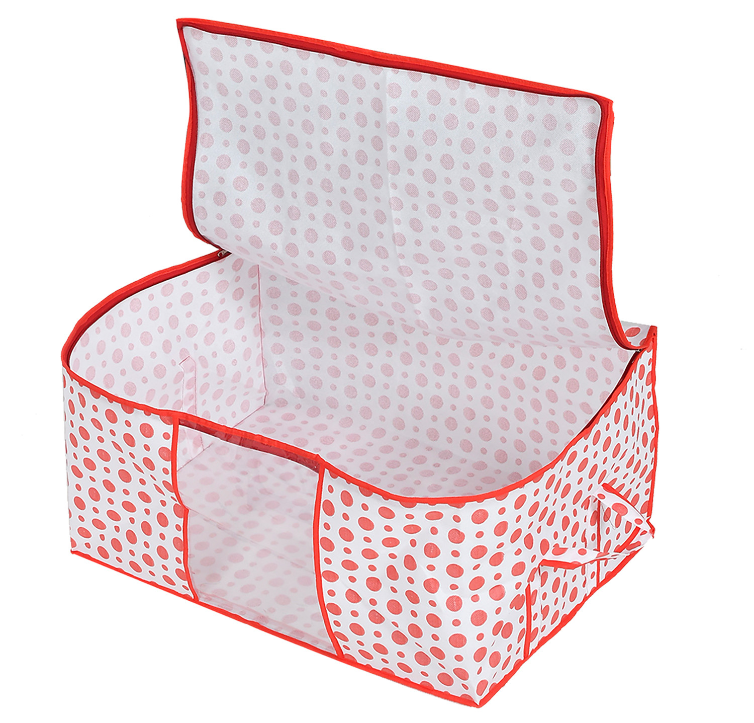 Kuber Industries Dot Printed Multiuses Non Woven Underbed/Storage Bag/Organizer With Transparent Window & Handle (Pink)-46KM0591