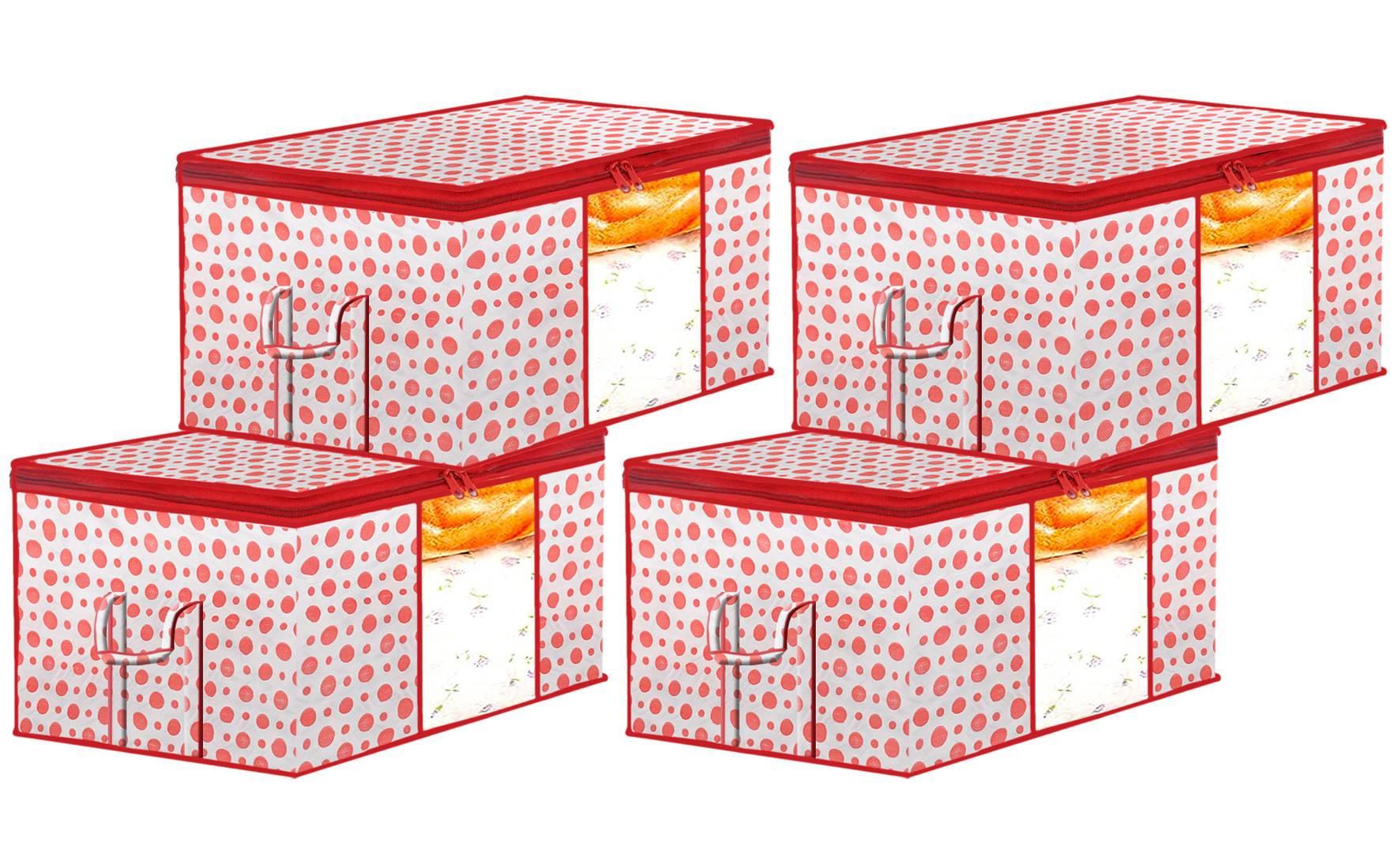 Kuber Industries Dot Printed Multiuses Non Woven Underbed/Storage Bag/Organizer With Transparent Window & Handle (Pink)-46KM0591