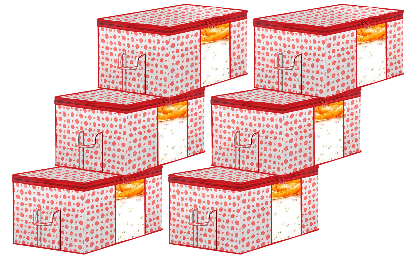 Kuber Industries Dot Printed Multiuses Non Woven Underbed/Storage Bag/Organizer With Transparent Window & Handle (Pink)-46KM0591