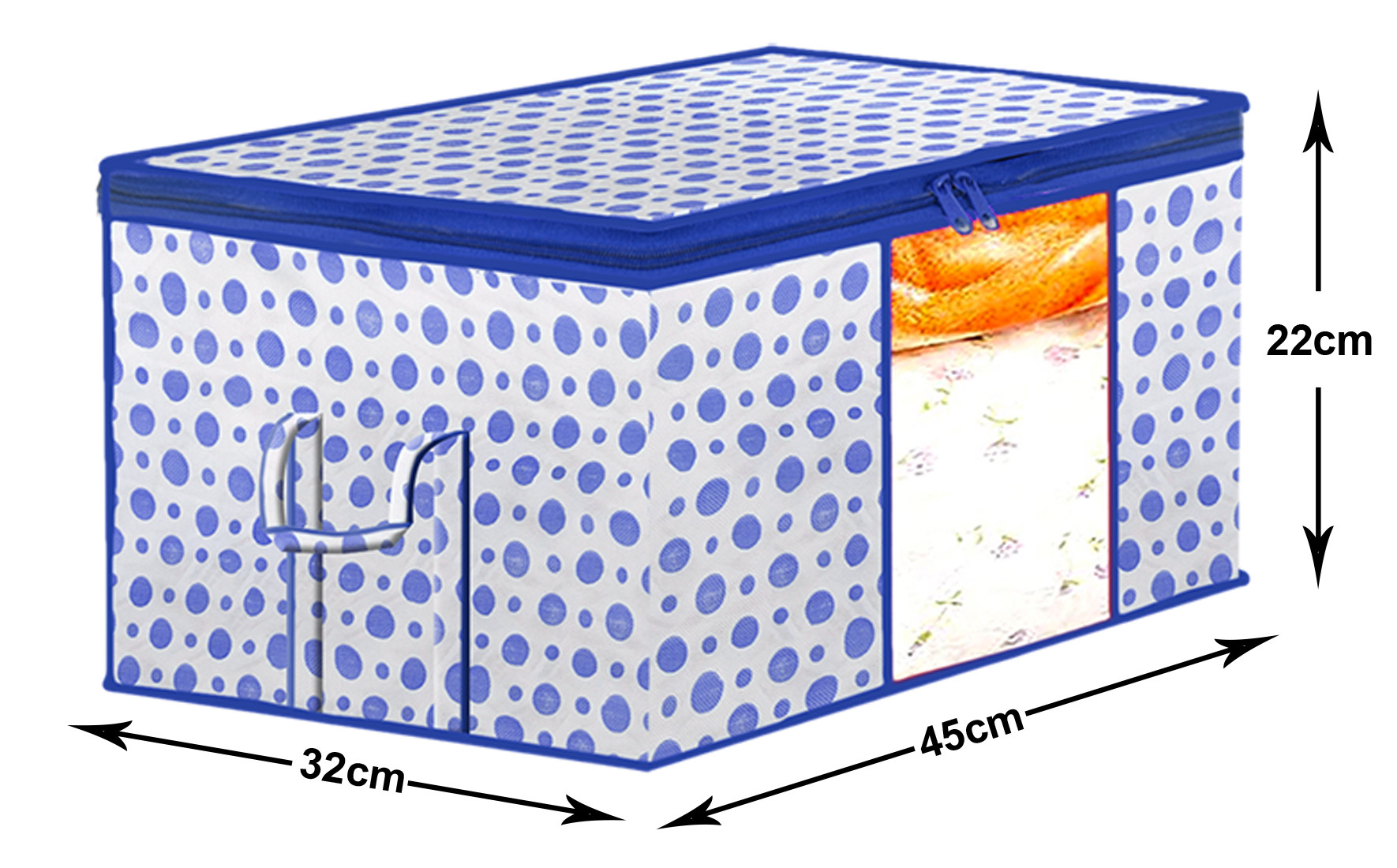 Kuber Industries Dot Printed Multiuses Non Woven Underbed/Storage Bag/Organizer With Transparent Window & Handle (Blue)-46KM0601