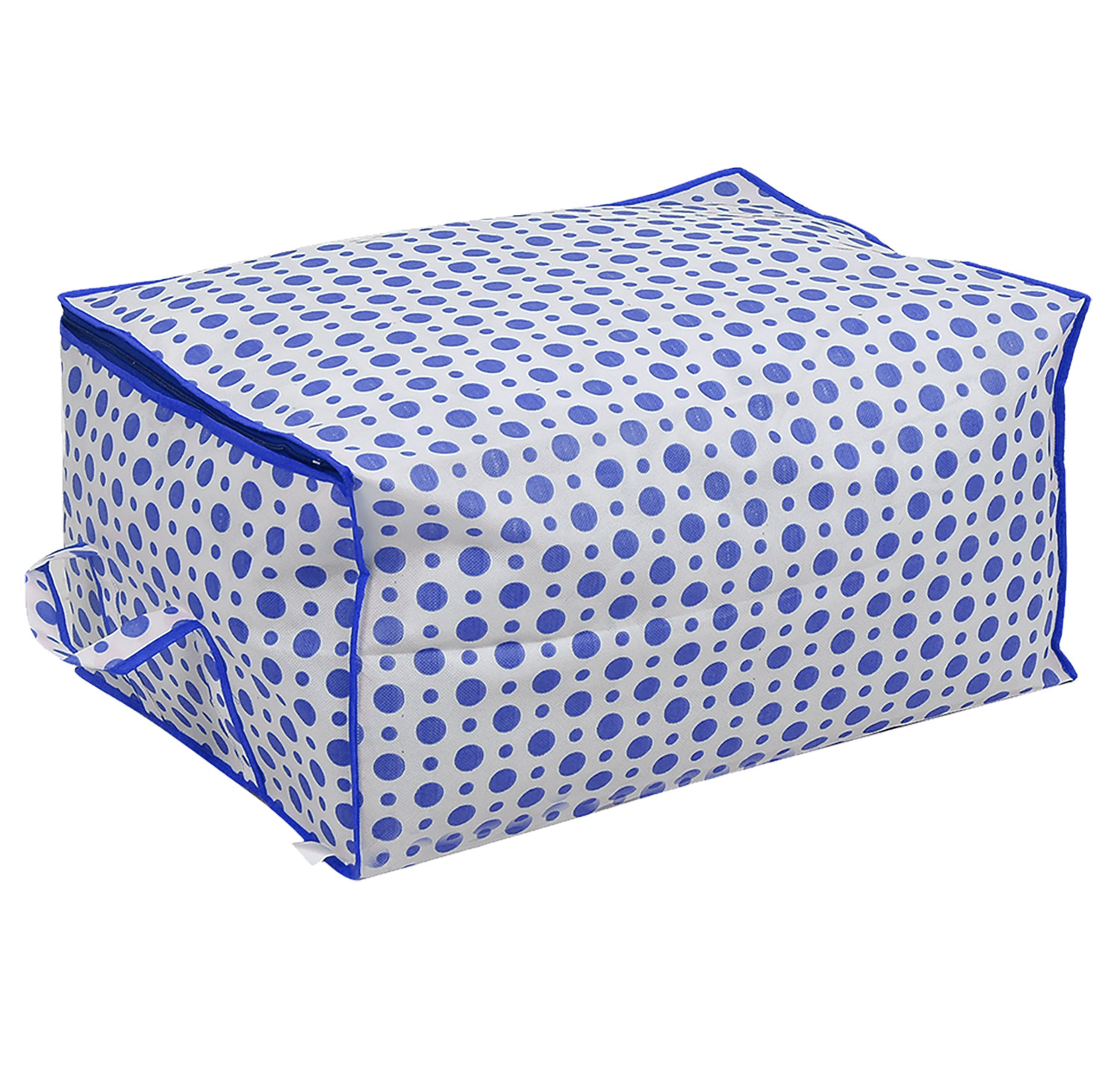 Kuber Industries Dot Printed Multiuses Non Woven Underbed/Storage Bag/Organizer With Transparent Window & Handle (Blue)-46KM0601