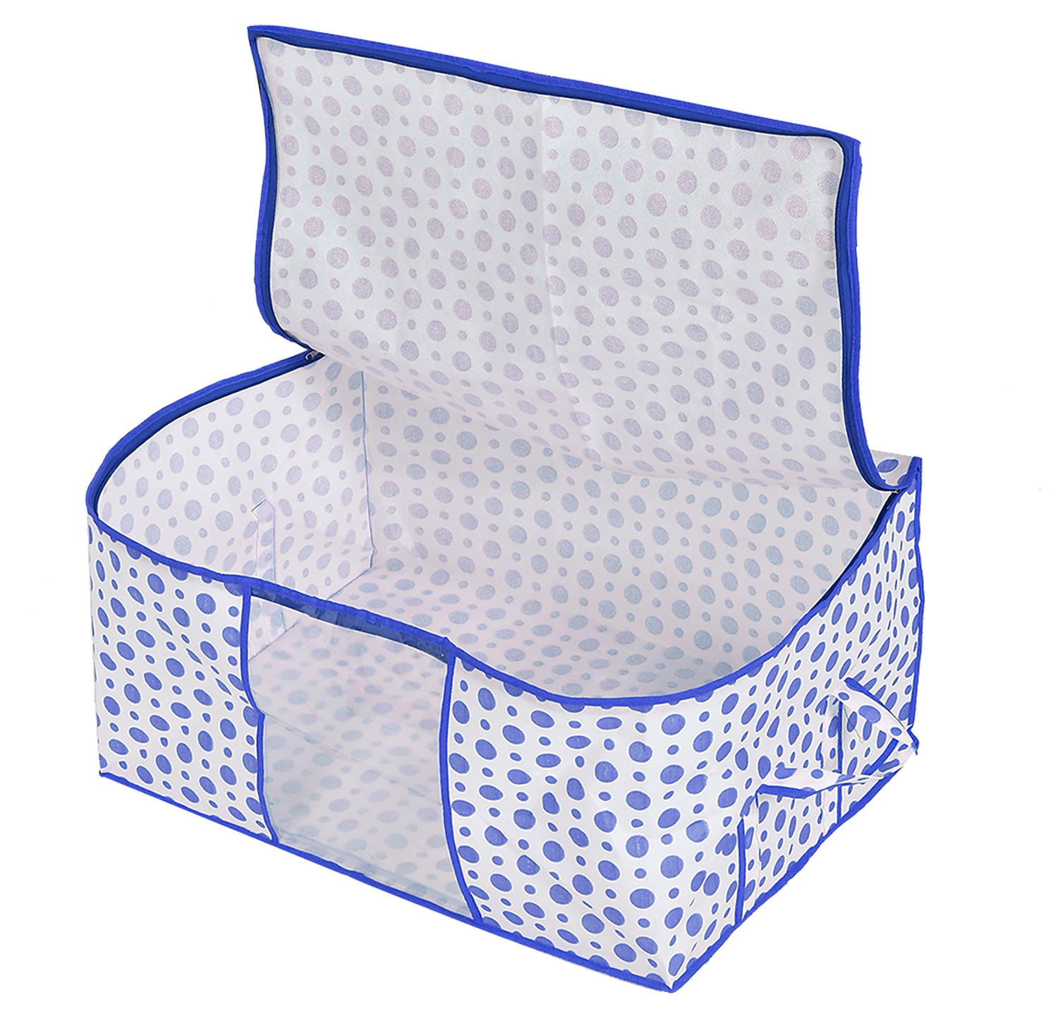 Kuber Industries Dot Printed Multiuses Non Woven Underbed/Storage Bag/Organizer With Transparent Window & Handle (Blue)-46KM0601
