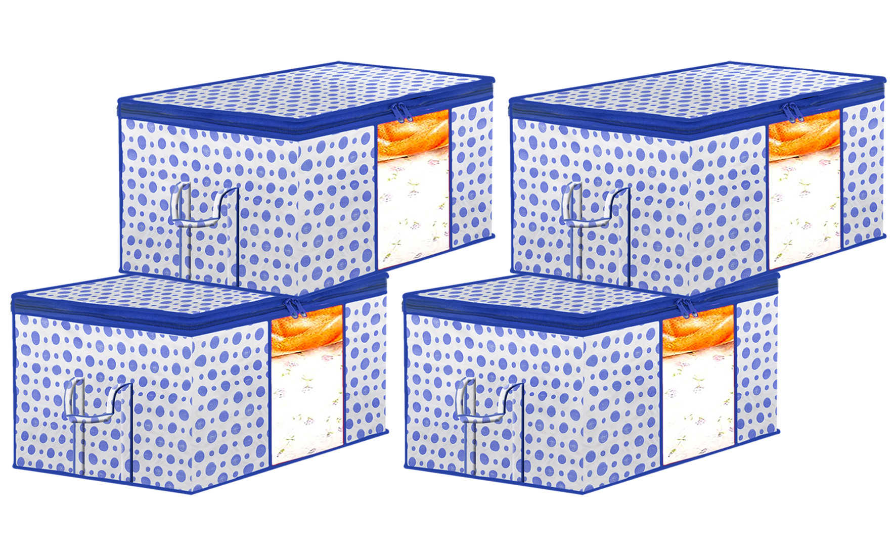 Kuber Industries Dot Printed Multiuses Non Woven Underbed/Storage Bag/Organizer With Transparent Window & Handle (Blue)-46KM0601
